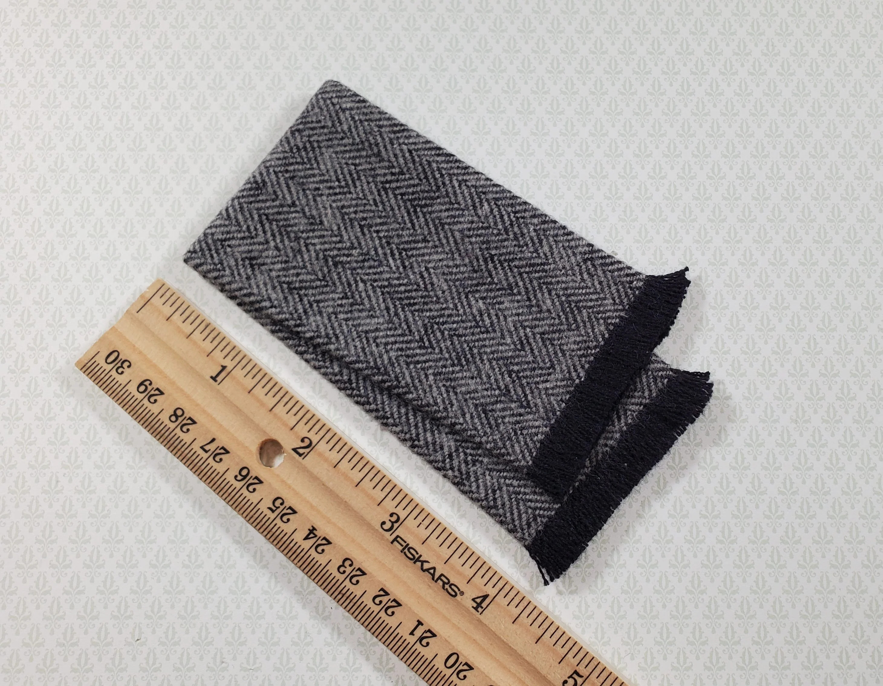 Dollhouse Fringed Blanket Throw Black & White Herringbone Fabric - Image 4