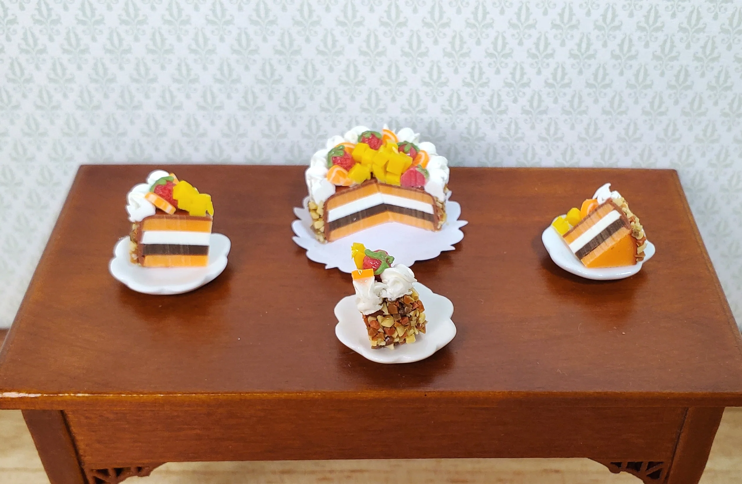 Dollhouse Fruit Topped Cake Sliced 1:12 Scale Miniature Dessert Food Bakery - Image 2