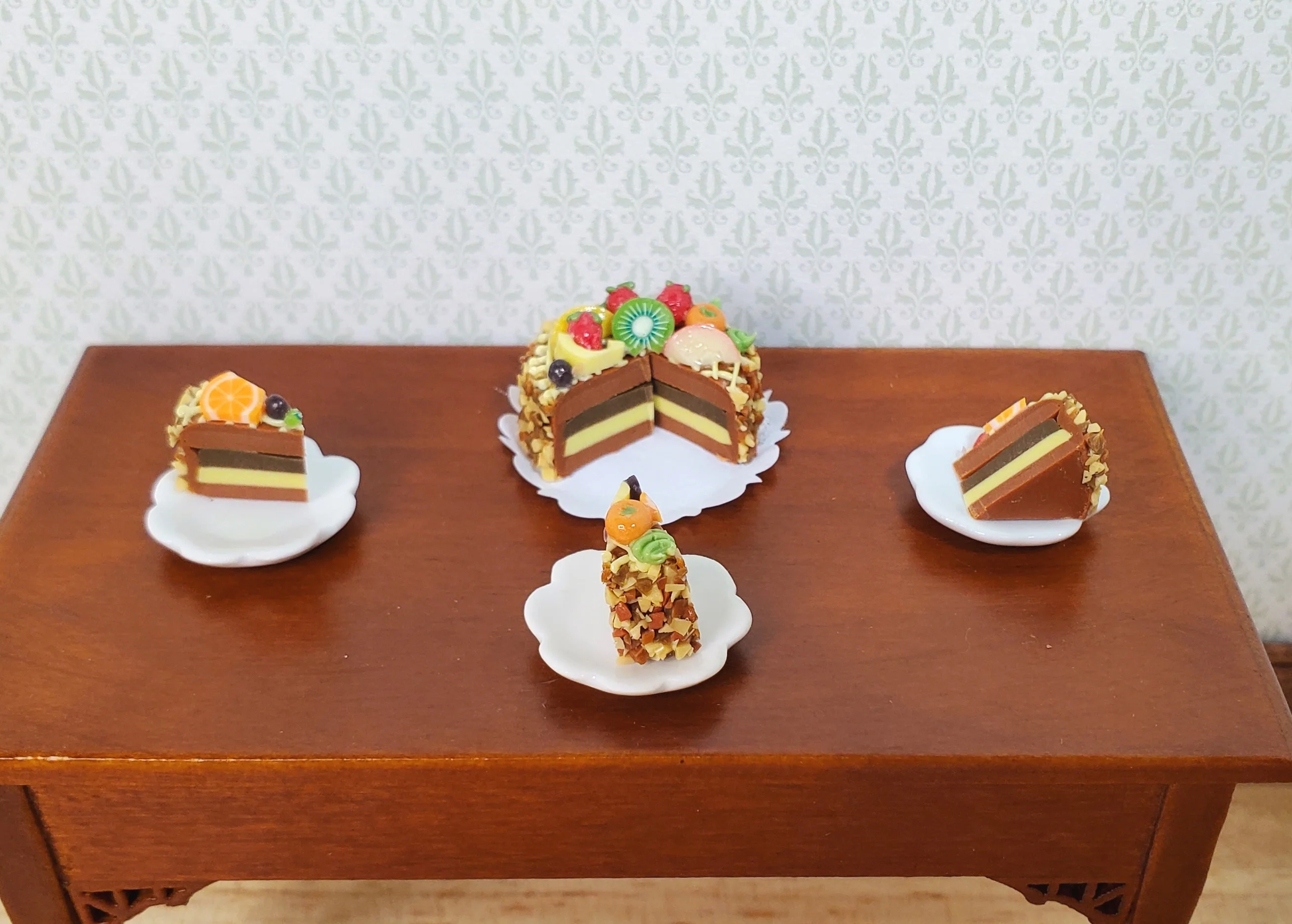 Dollhouse Fruit Topped Cake Sliced 1:12 Scale Miniature Dessert Food Bakery - Image 2