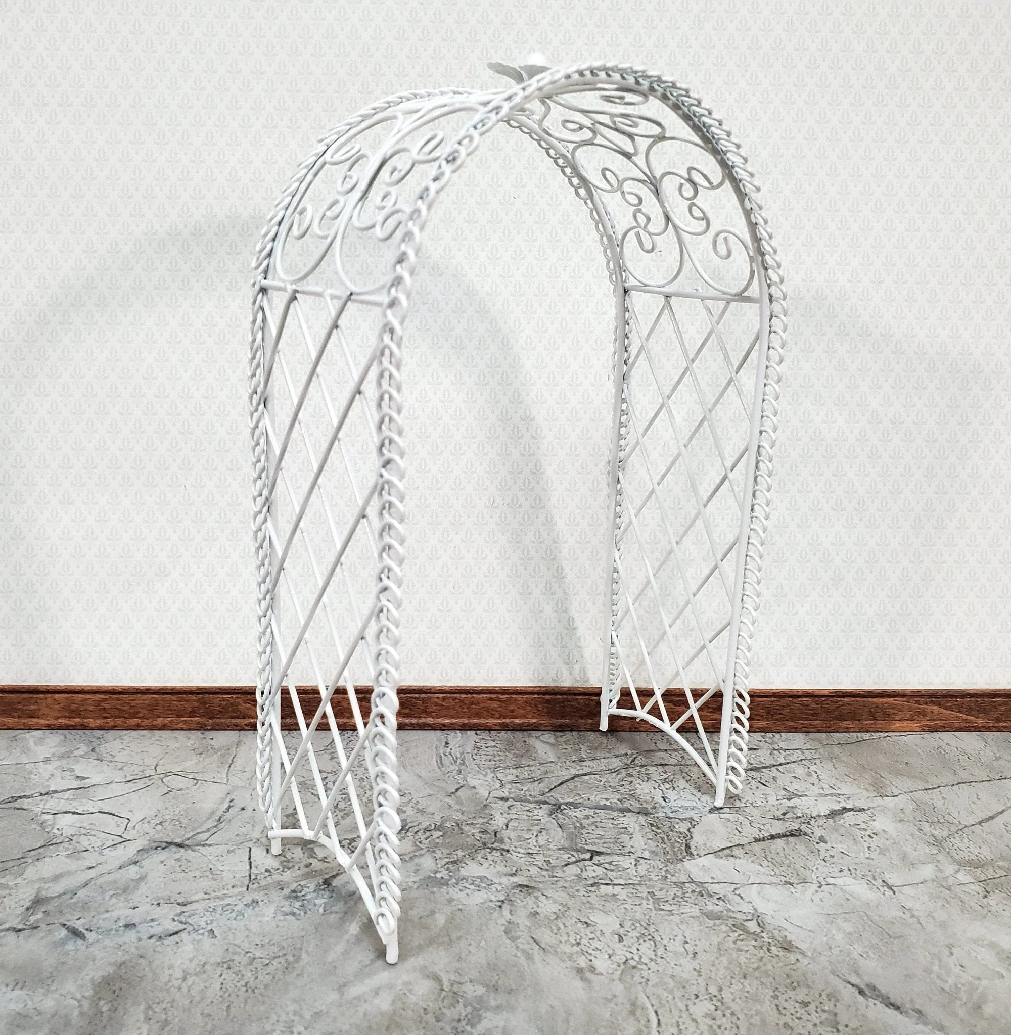 Dollhouse Garden Arbor Trellis Arch for Flowers White Metal 1:12 Scale Miniature Decor