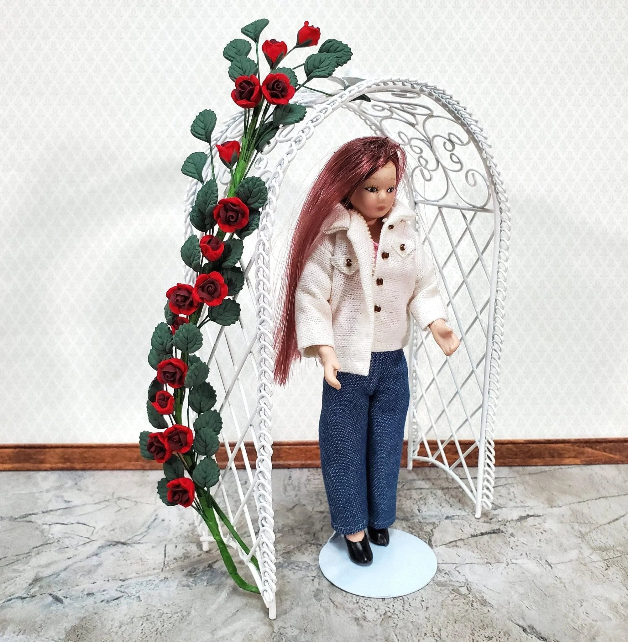 Dollhouse Garden Arbor Trellis Arch for Flowers White Metal 1:12 Scale Miniature Decor - Image 3