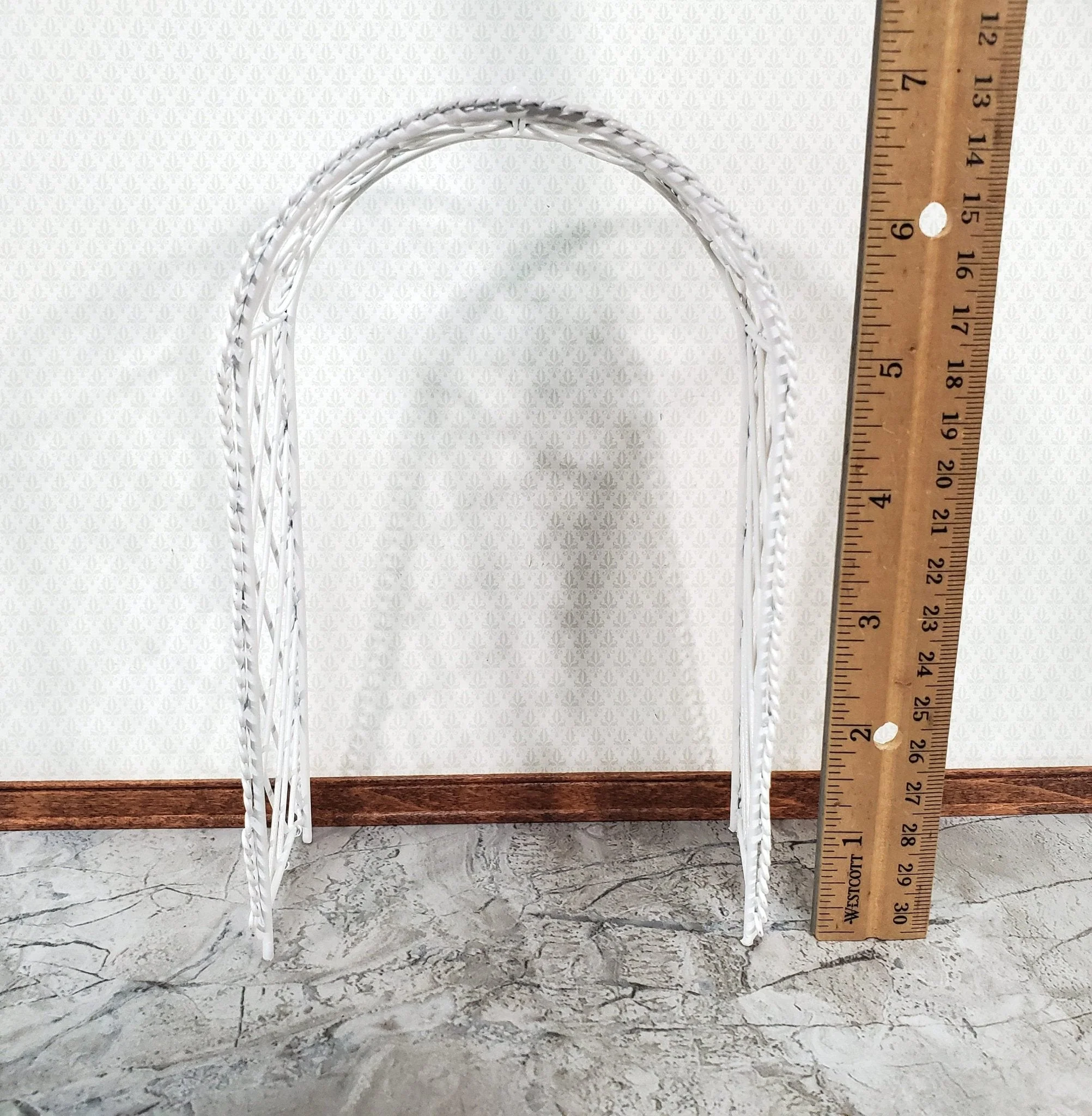 Dollhouse Garden Arbor Trellis Arch for Flowers White Metal 1:12 Scale Miniature Decor - Image 4