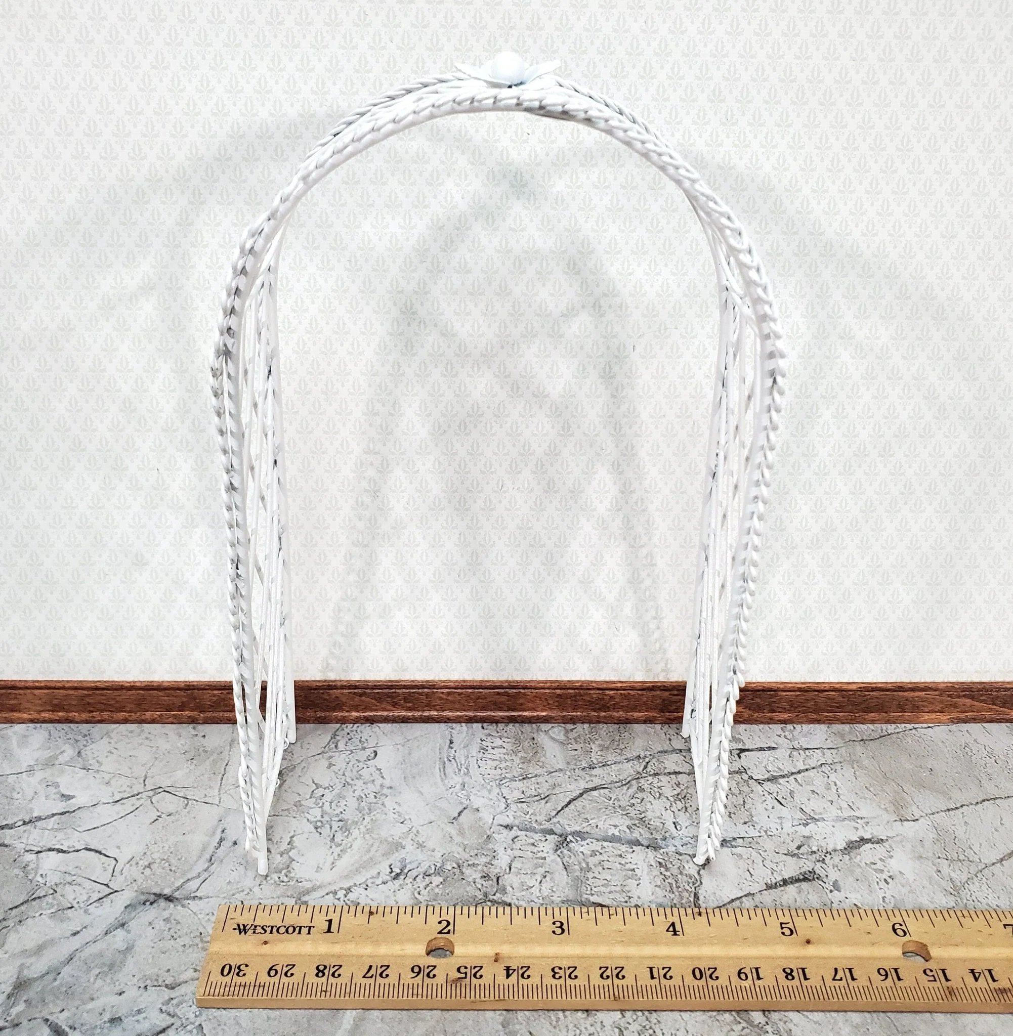 Dollhouse Garden Arbor Trellis Arch for Flowers White Metal 1:12 Scale Miniature Decor - Image 5