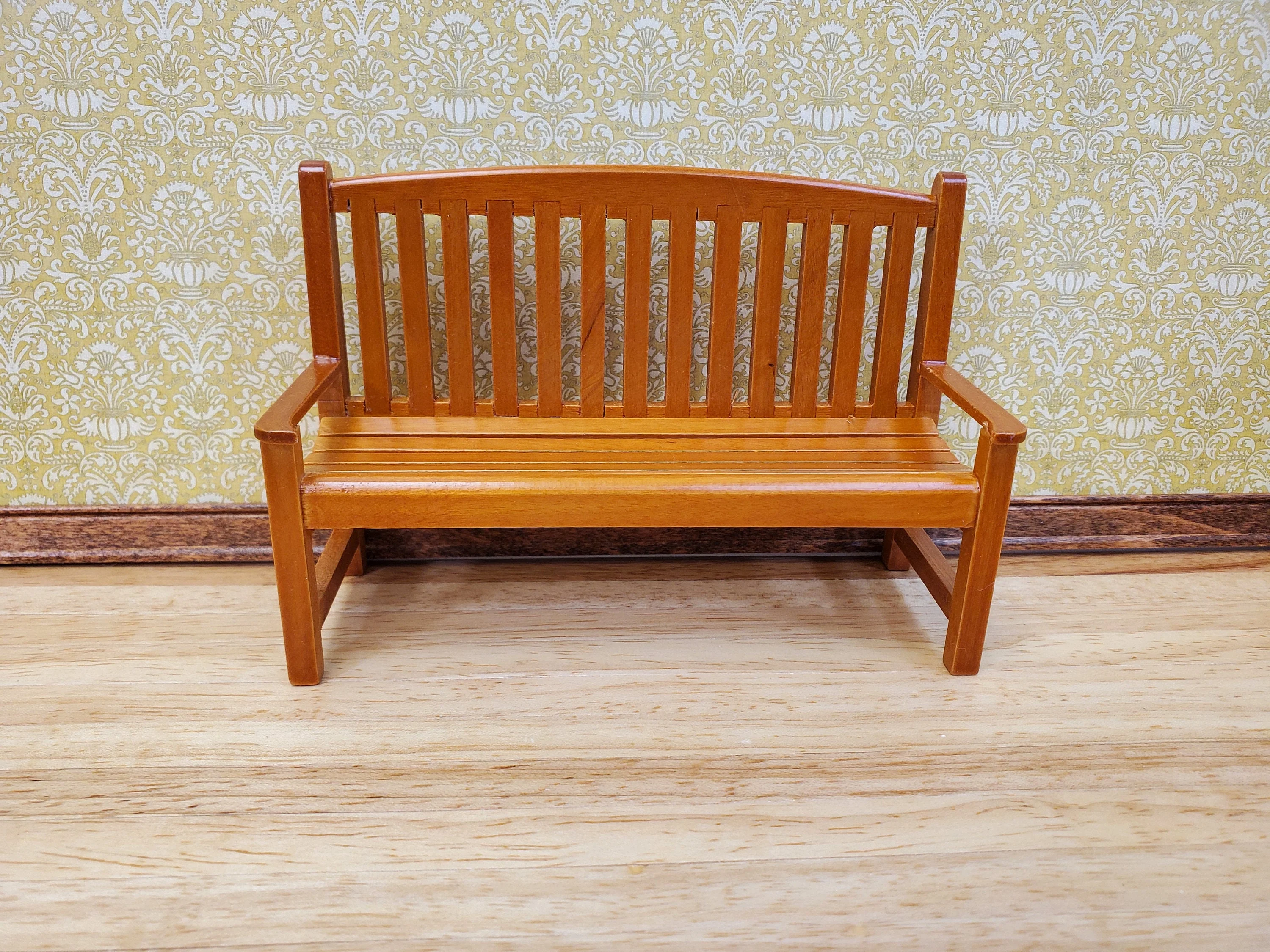 Dollhouse Garden Bench Large Classic Style Wood with Walnut Finish 1:12 Scale Miniature Furniture - Image 2