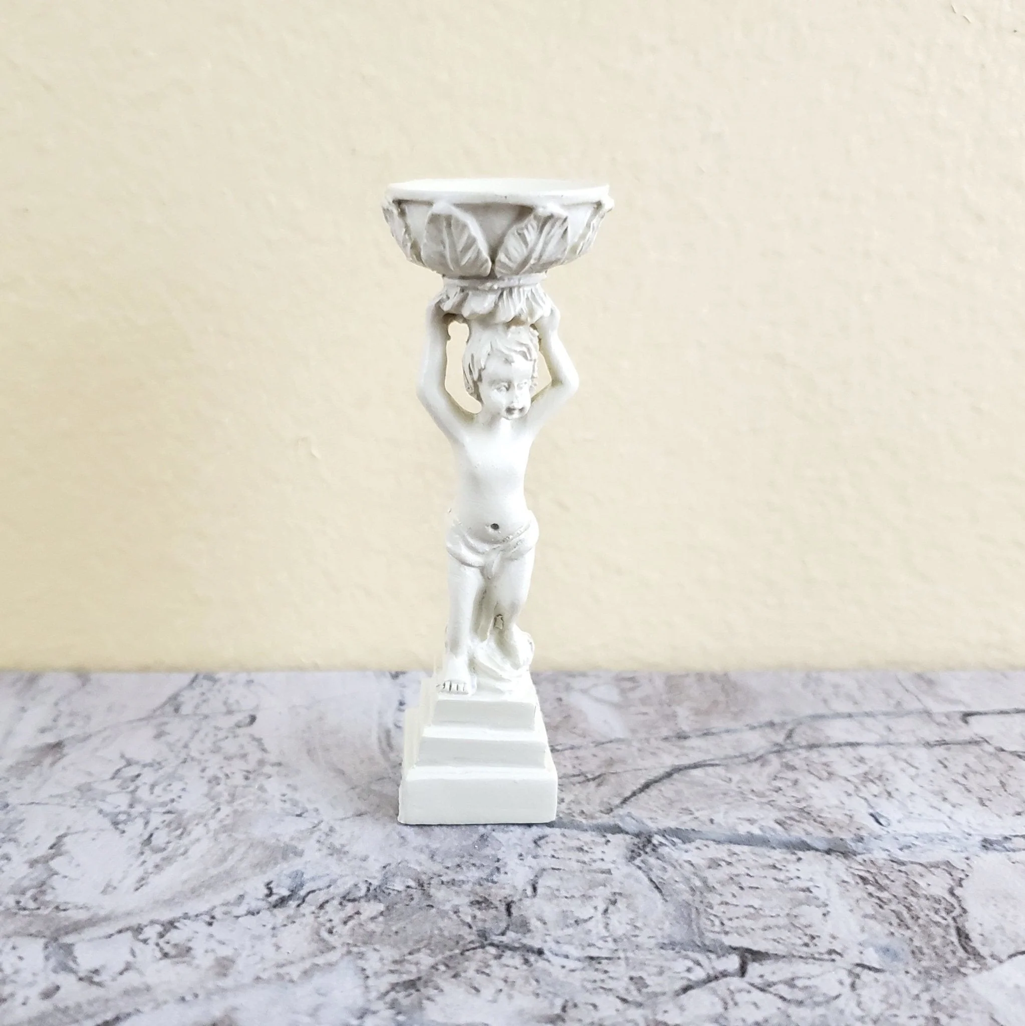 Dollhouse Garden Pedestal Child with Planter Cast Resin 1:12 Scale Miniature Ivory