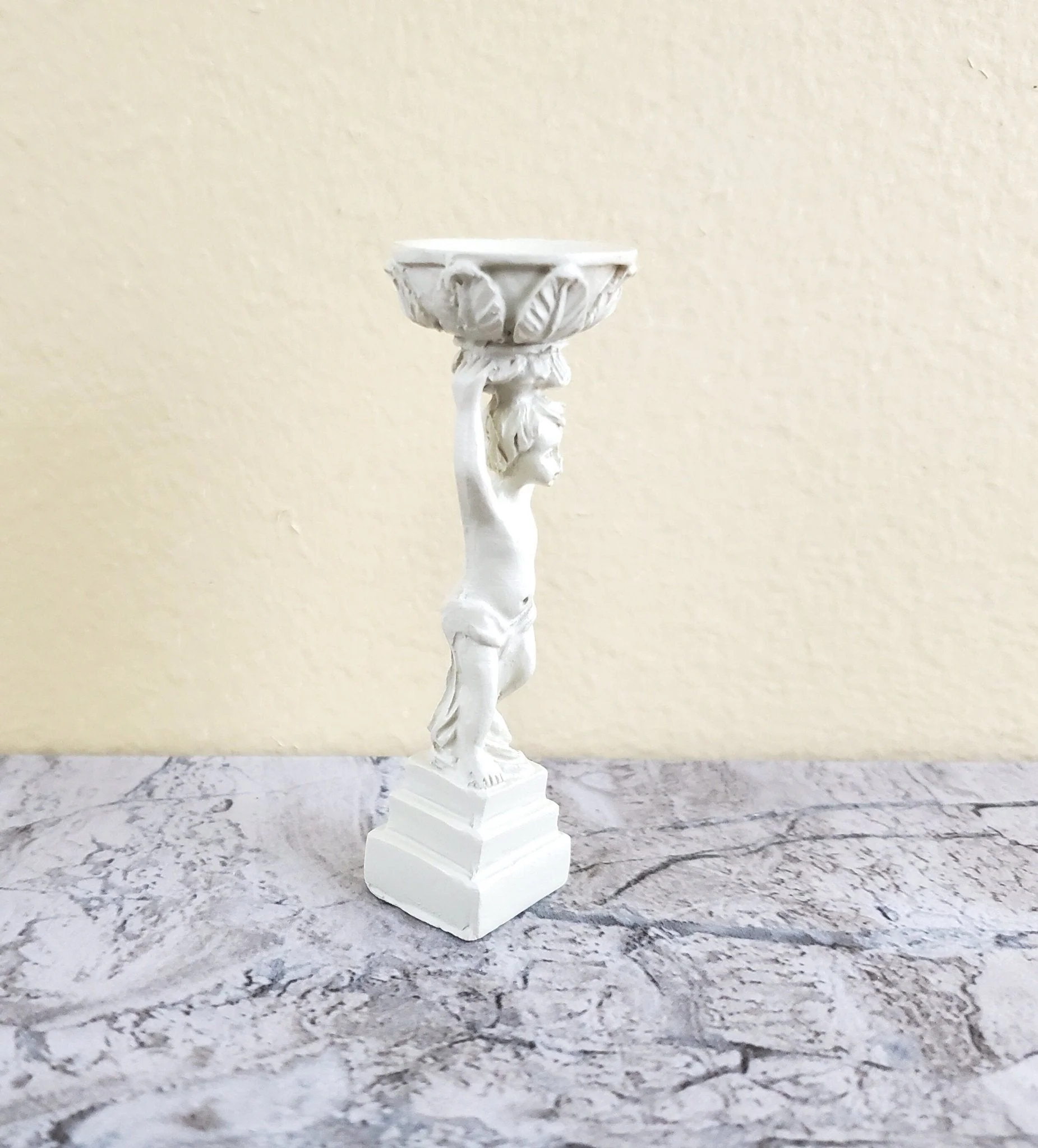 Dollhouse Garden Pedestal Child with Planter Cast Resin 1:12 Scale Miniature Ivory - Image 2
