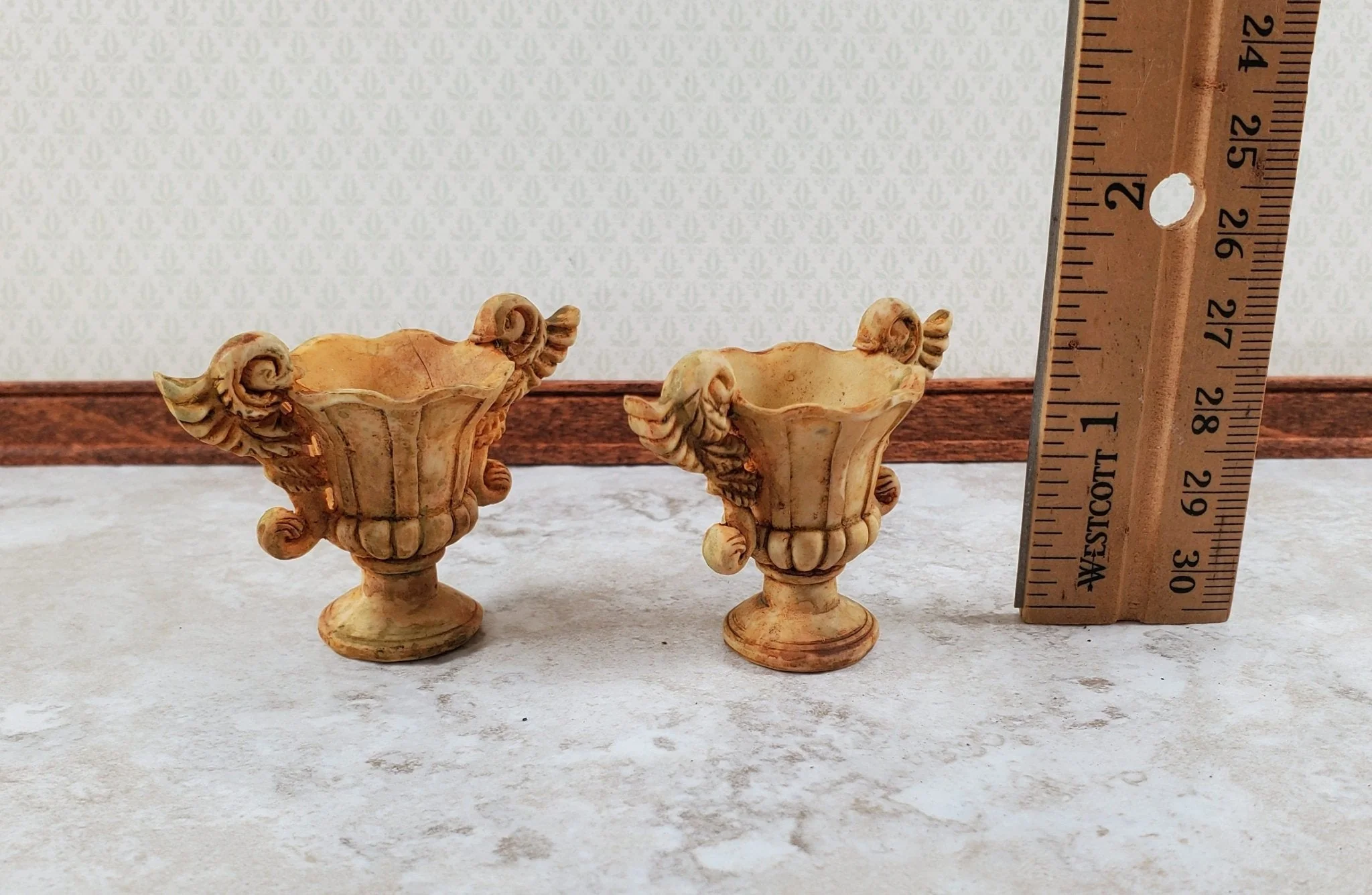 Dollhouse Garden Urn Planters x2 Angel Wings Aged Tan Finish Planters 1:12 Scale A4477AG by Falcon - Image 6