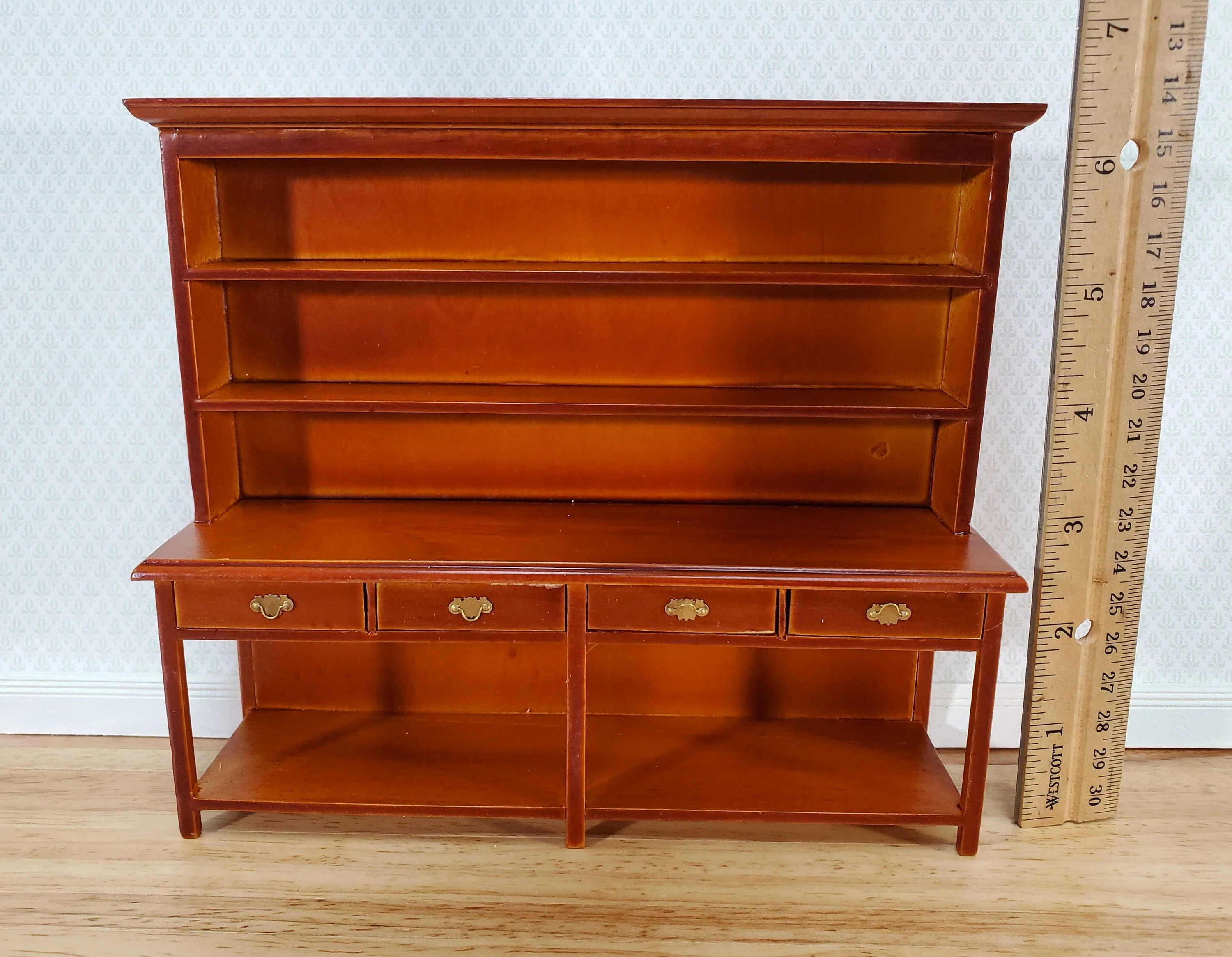 Dollhouse Georgian Welsh Dresser Kitchen Cupboard 1:12 Scale Miniature Walnut Finish - Image 4