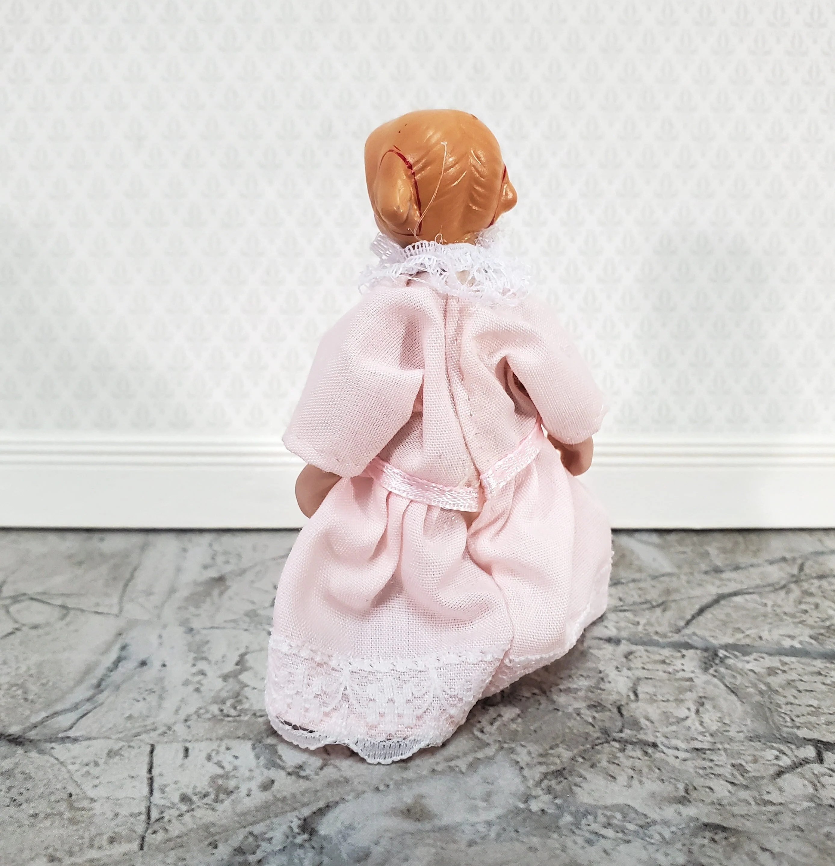 Dollhouse Girl Little Sister Doll Porcelain Pink Dress 1:12 Scale Miniature - Image 4