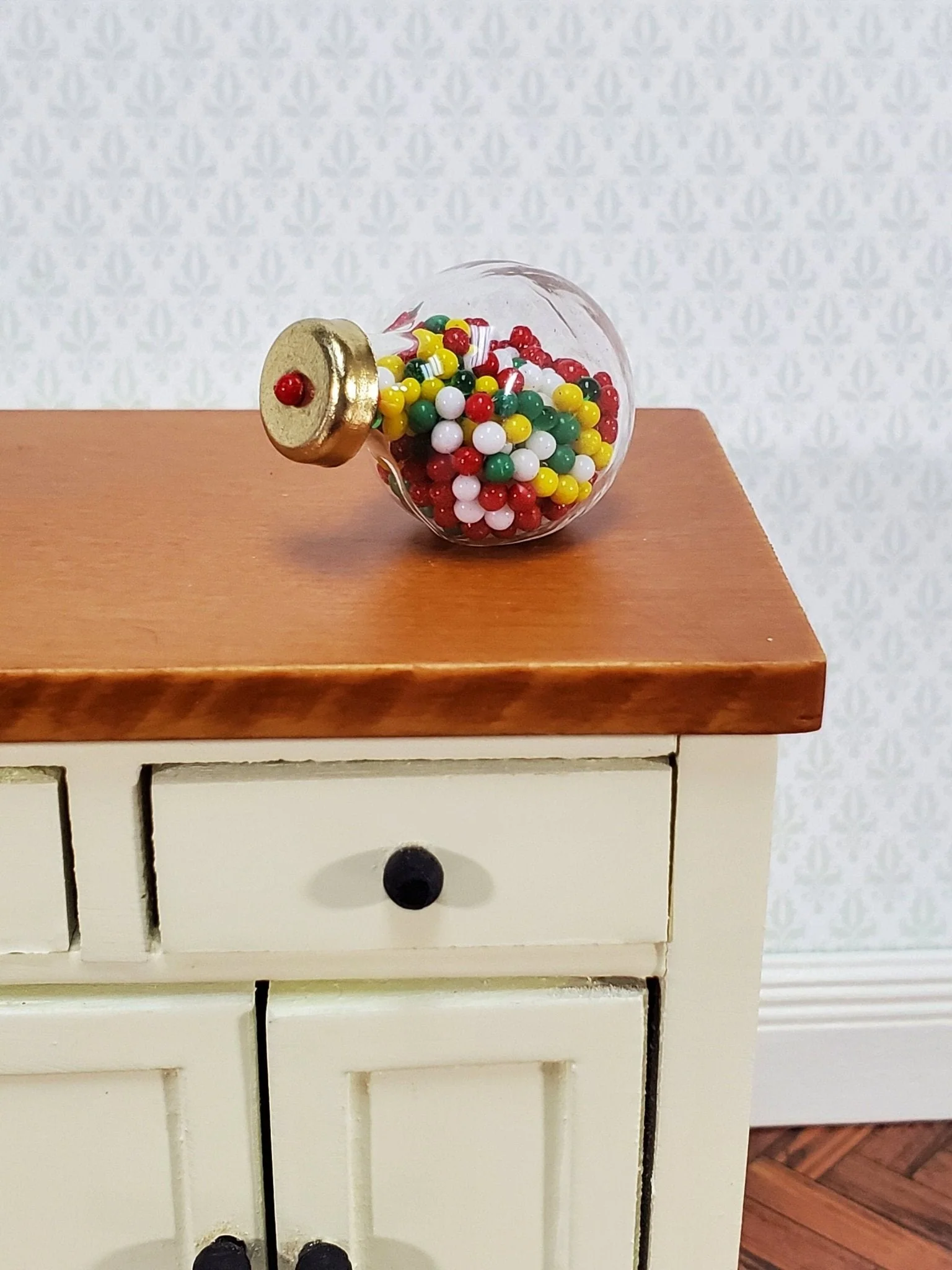 Dollhouse Glass Candy Jar Filled with Candy Bubble Gum Treats 1:12 Scale Miniature