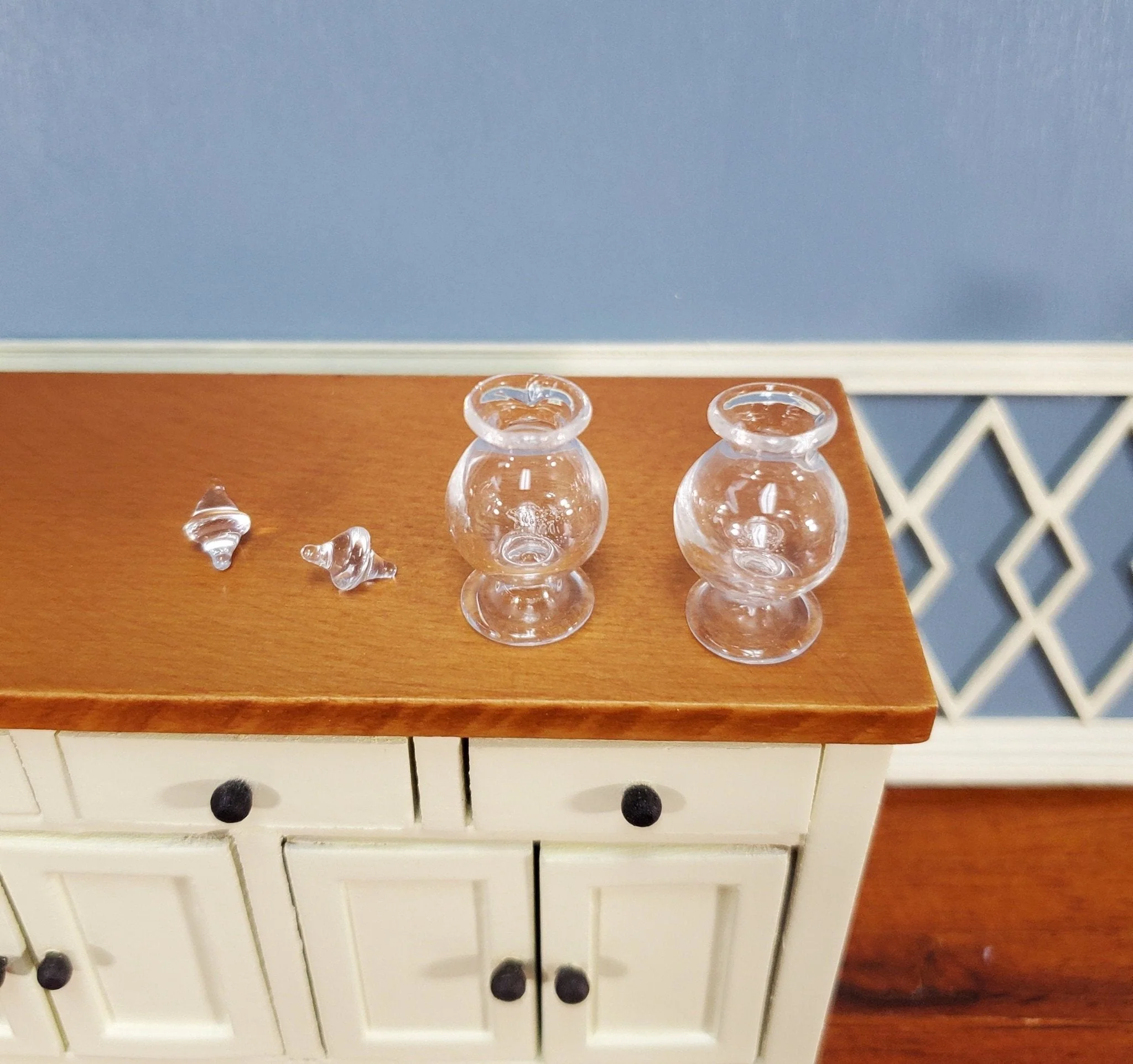 Dollhouse Glass Candy Jars Pot Belly with Removable Lids 1:12 Scale Miniature - Image 2