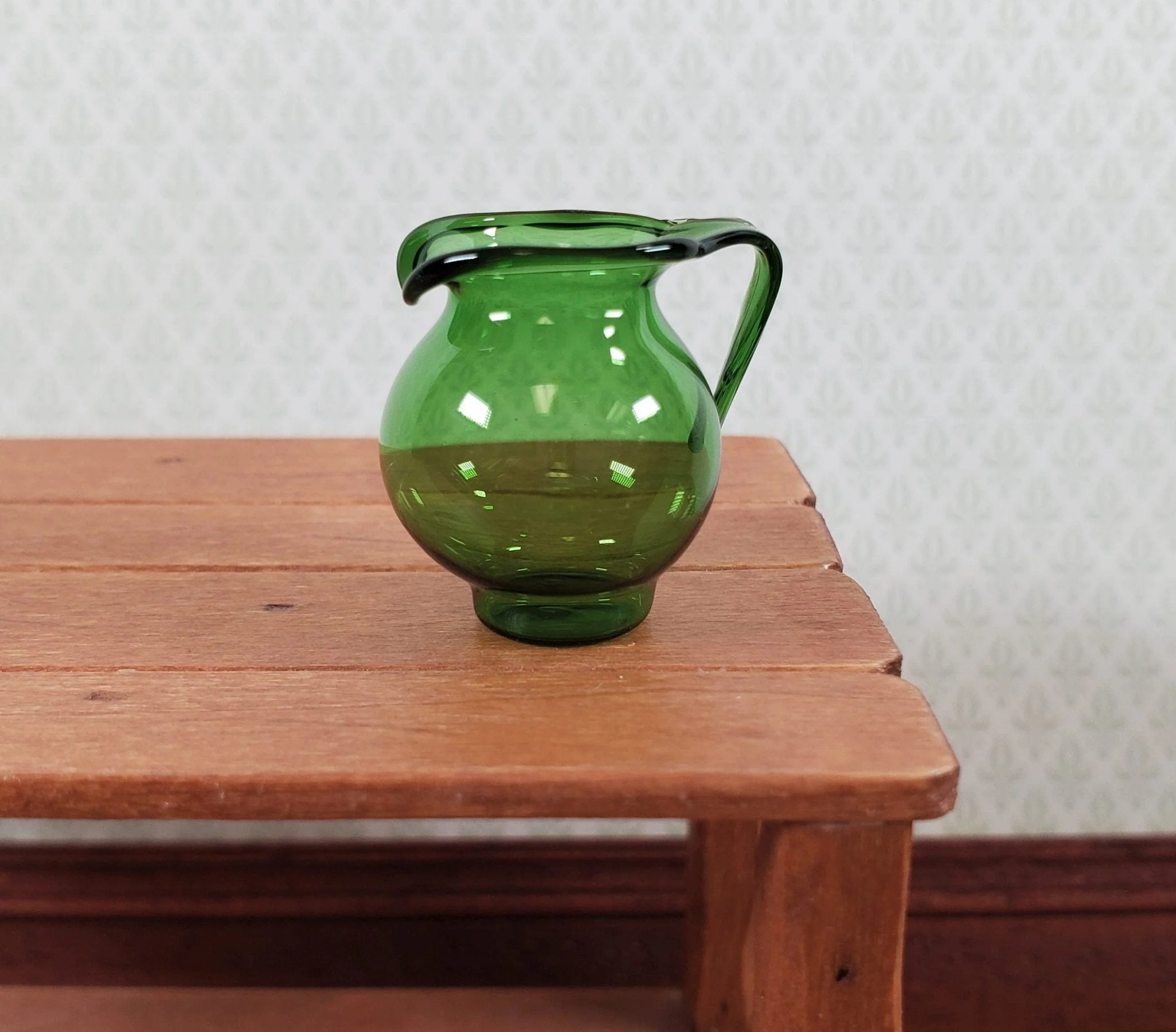 Dollhouse Glass Pitcher Green Large Carafe with Handle 1:12 Scale Miniature