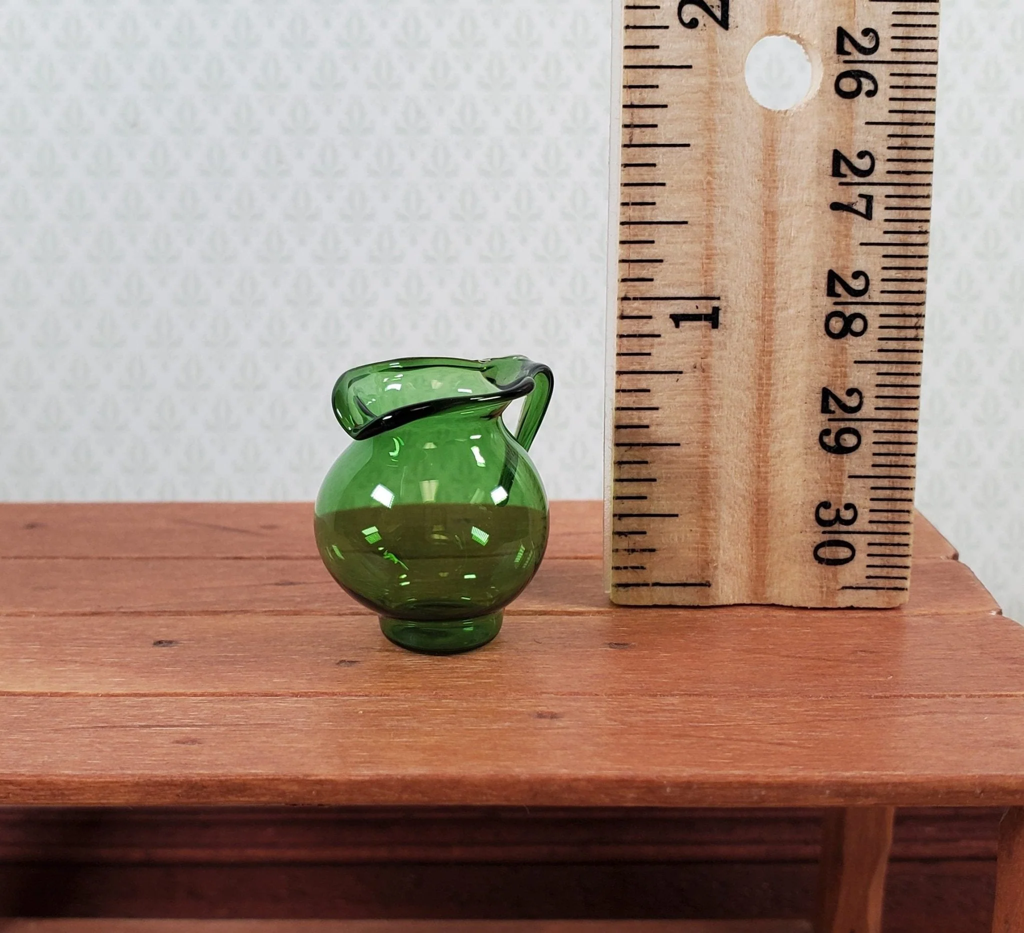 Dollhouse Glass Pitcher Green Large Carafe with Handle 1:12 Scale Miniature - Image 3