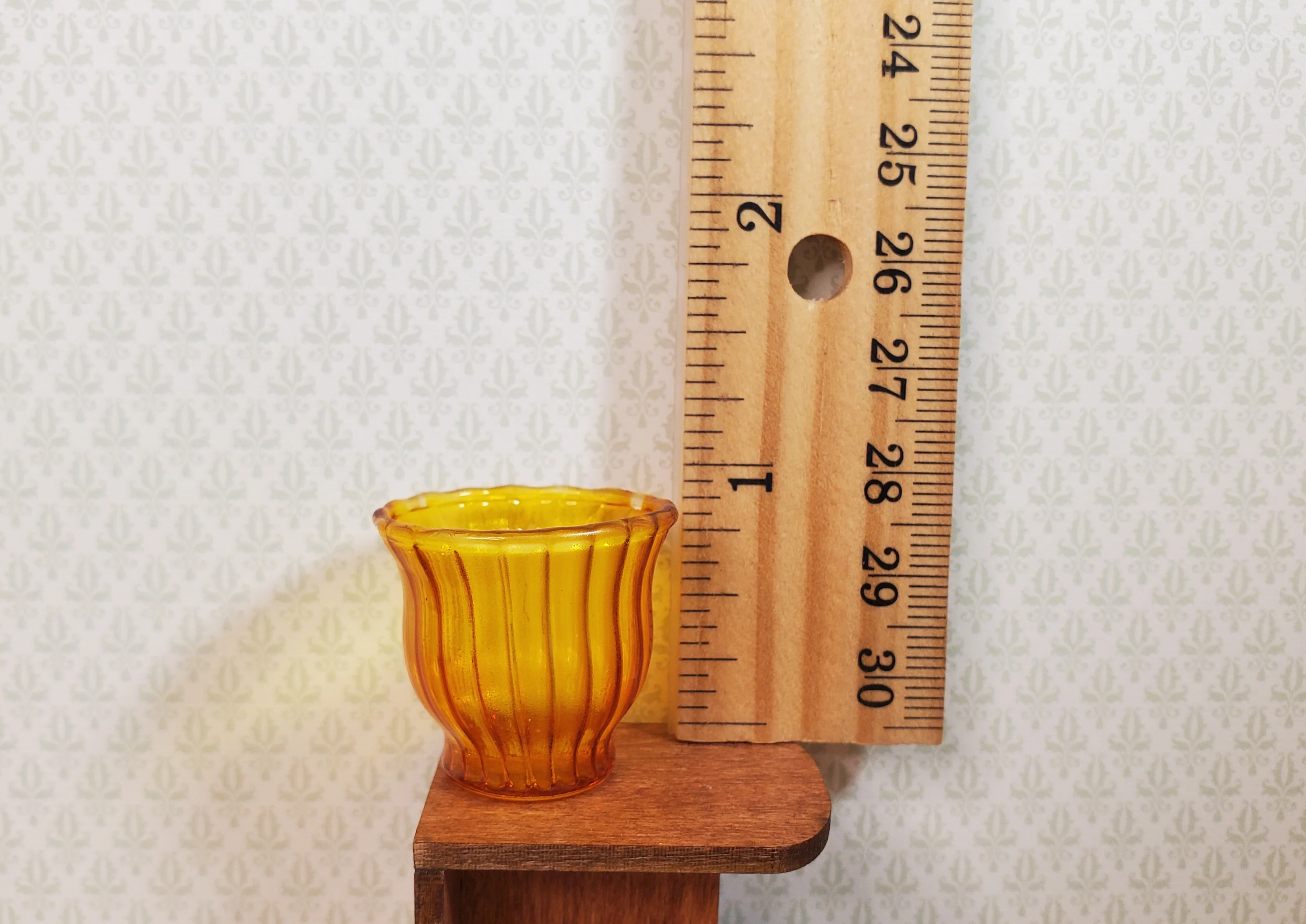Dollhouse Glass Ribbed Flared Bowl Amber Color 1:12 Scale Miniature Decor - Image 3