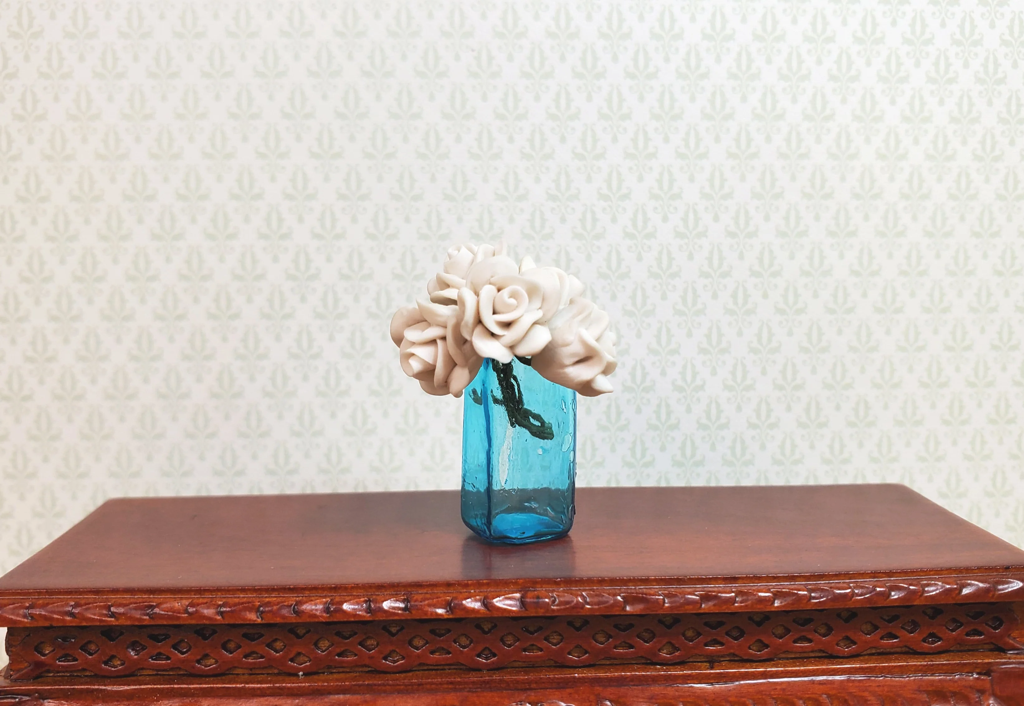 Dollhouse Glass Square Vase Aqua Color 1:12 Scale some color flaws - Image 2