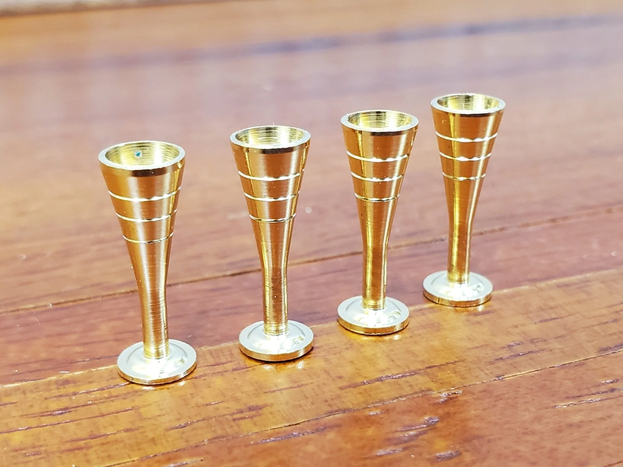 Dollhouse Glasses Fluted Champagne Gold Metal Set of 4 1:12 Scale Miniatures Kitchenware Glasses
