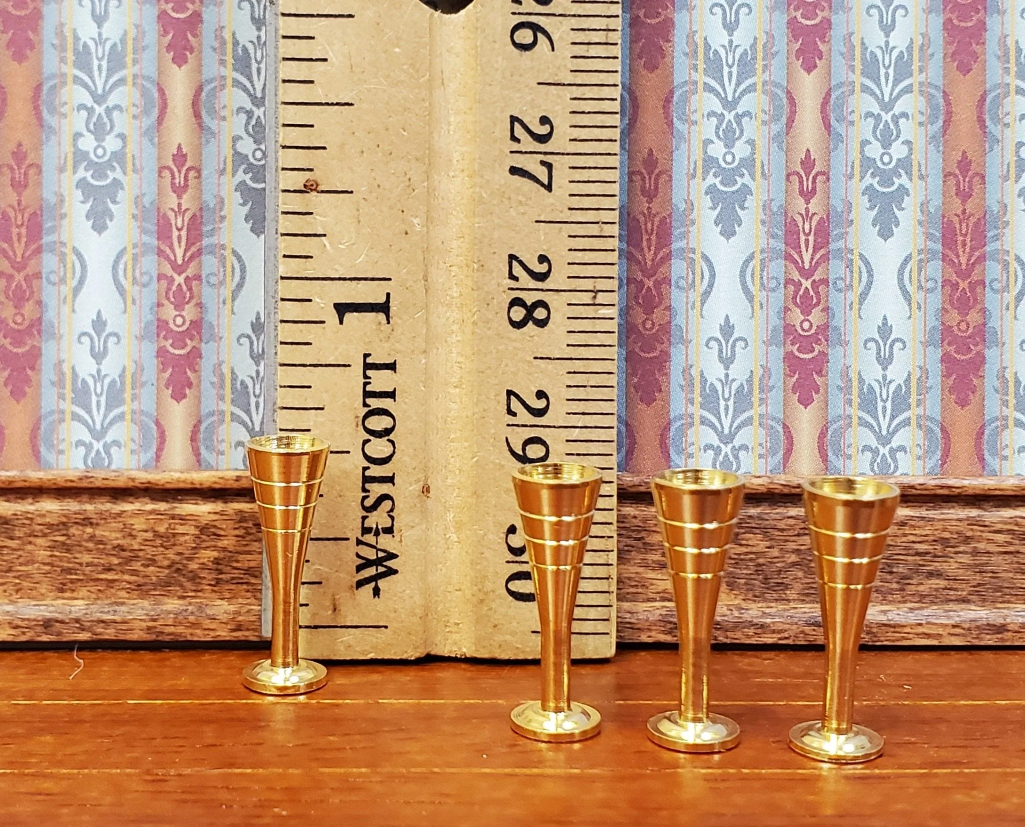 Dollhouse Glasses Fluted Champagne Gold Metal Set of 4 1:12 Scale Miniatures Kitchenware Glasses - Image 5