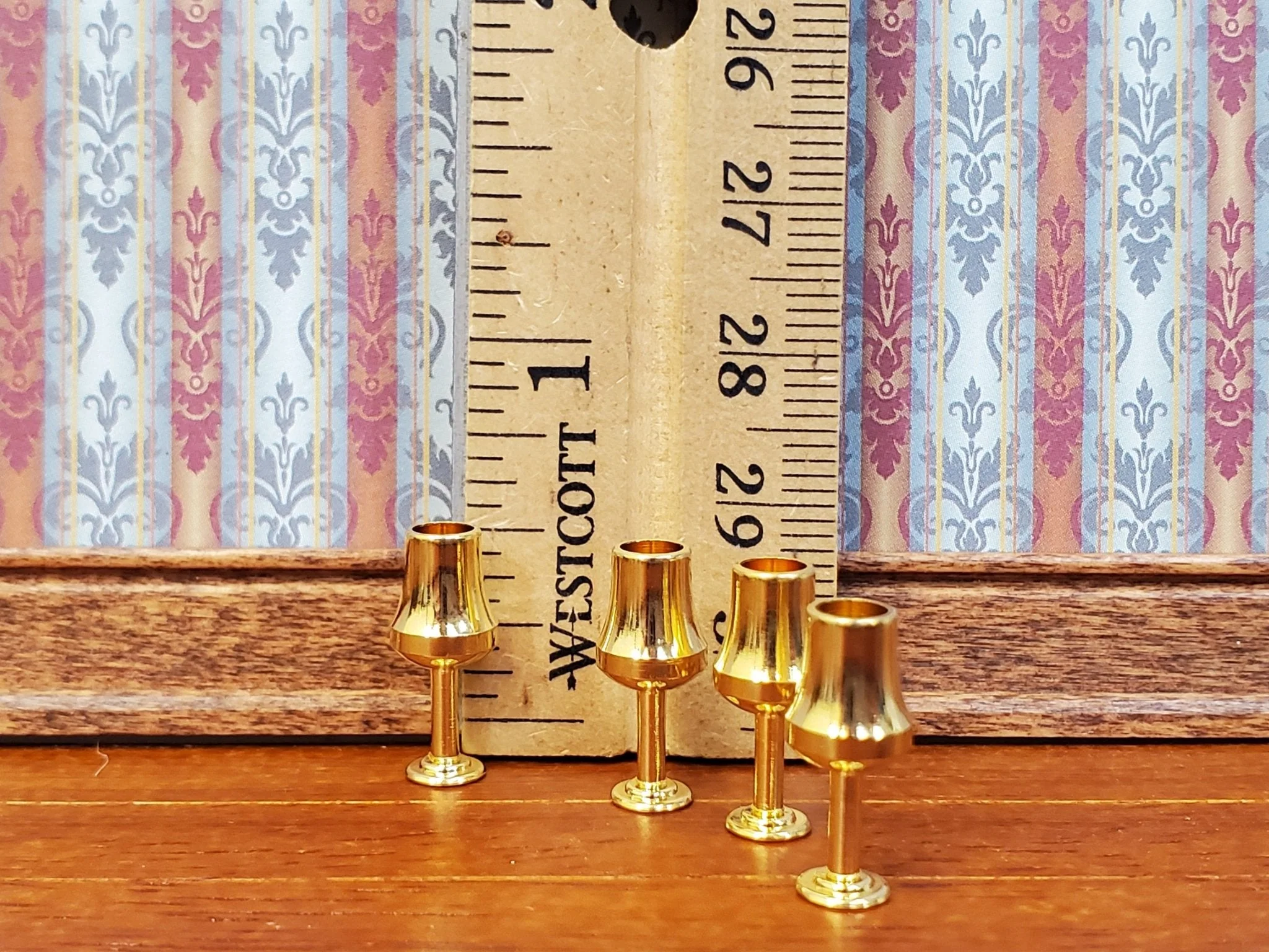 Dollhouse Goblets Tall Gold Metal Set of 4 1:12 Scale Miniatures Kitchenware Glasses - Image 6
