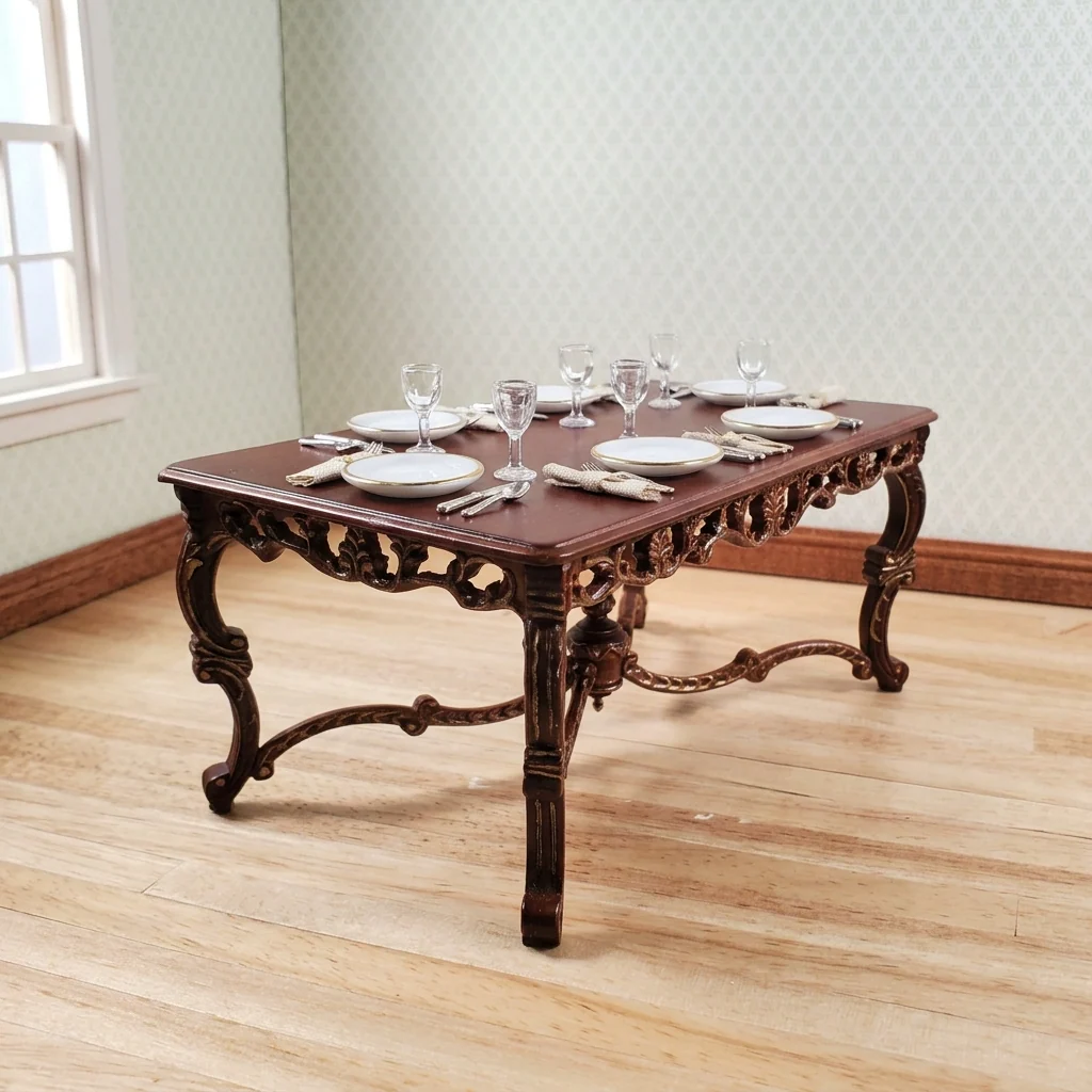 Dollhouse Grand Dining Table by Hansson 1:12 Scale Miniature Walnut Finish - Image 3