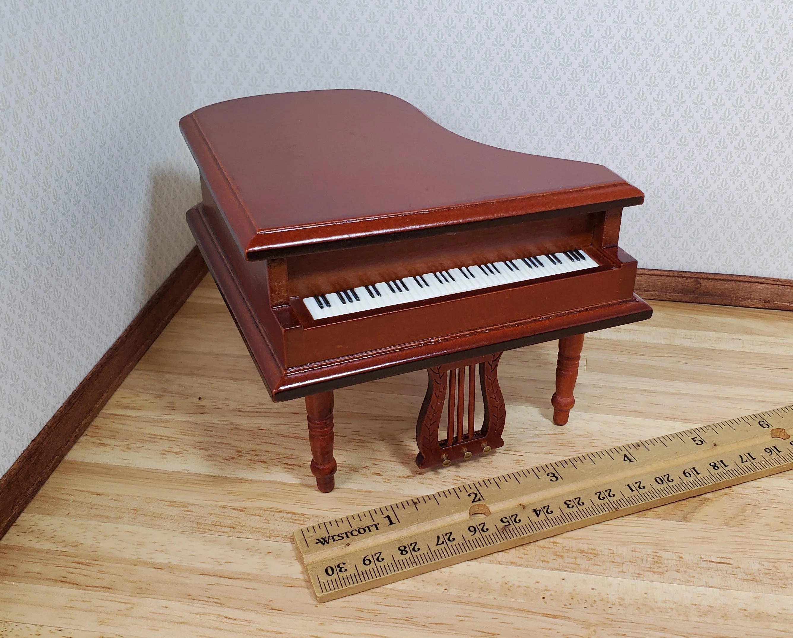 Dollhouse Grand Piano with Bench Seat Wood Instrument 1:12 Scale Miniature - Image 4