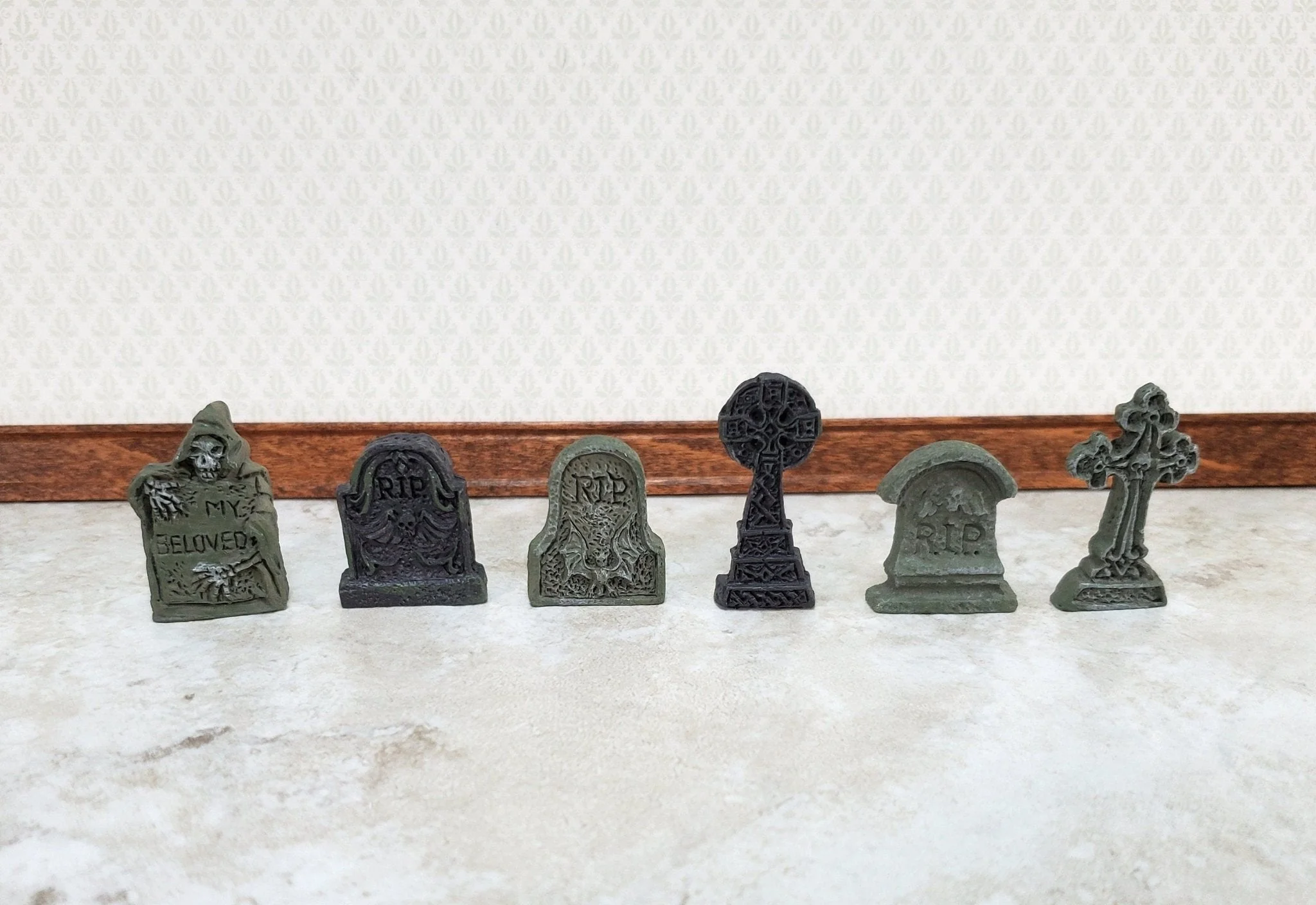 Dollhouse Gravestone Markers x6 Assorted 1:12 Scale Miniatures Halloween Decor - Image 3