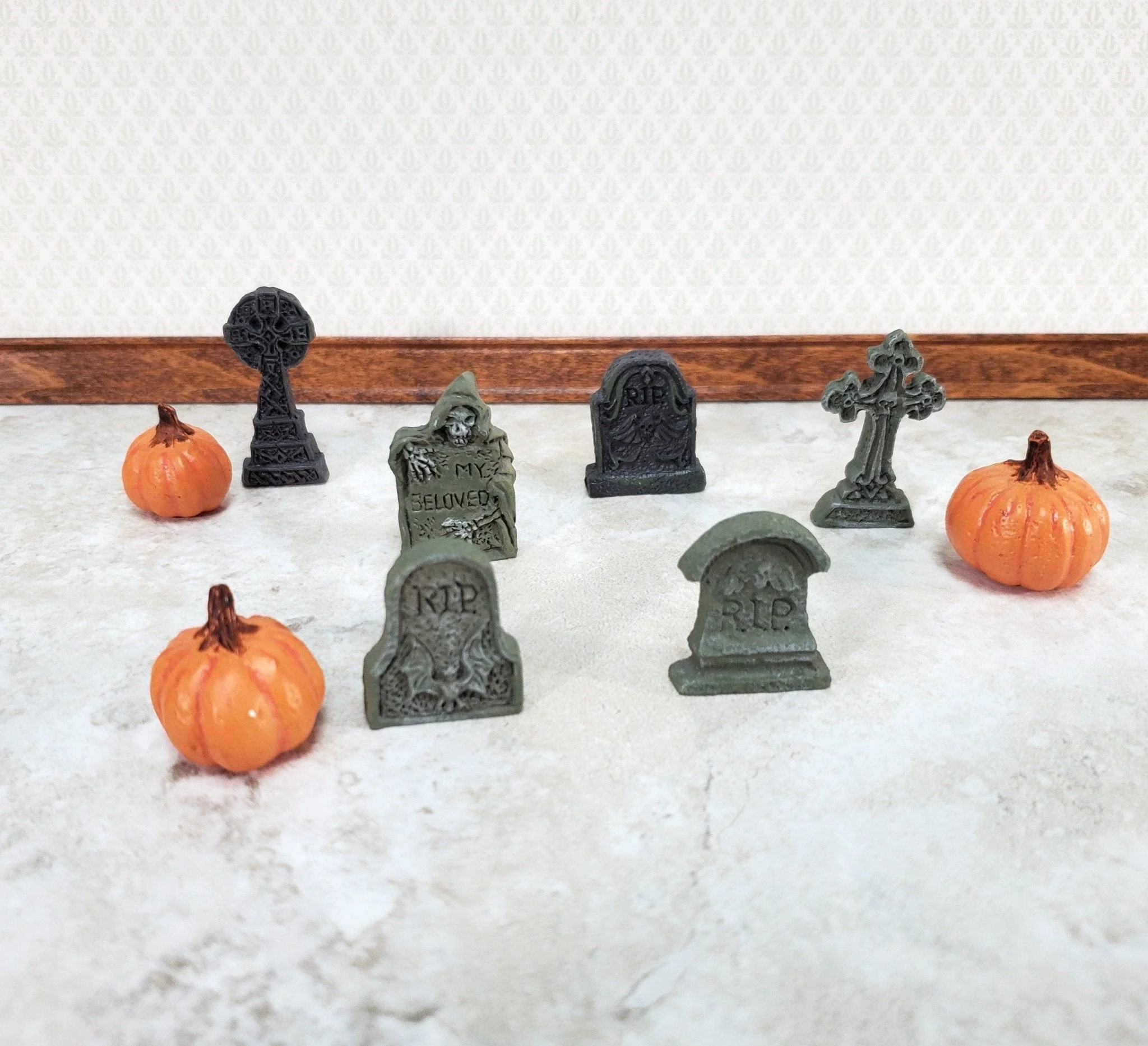 Dollhouse Gravestone Markers x6 Assorted 1:12 Scale Miniatures Halloween Decor - Image 4