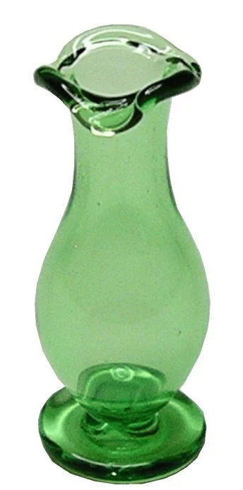 Dollhouse Green Glass Fluted Pedestal Vase 1:12 Scale Miniature Flowers Decor