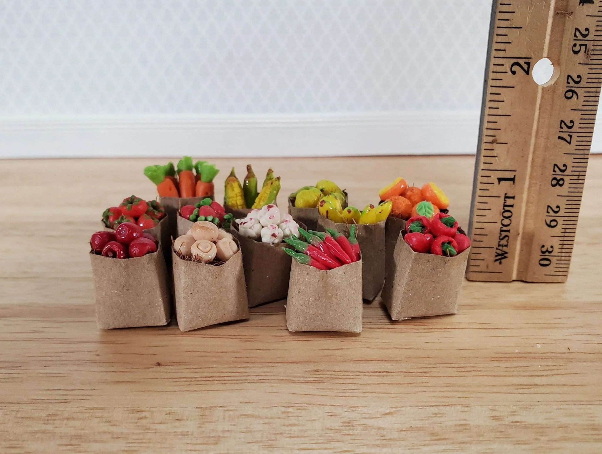 Dollhouse Groceries 12 Small Bags Fruits Vegetables 1:12 Scale Miniature Food Kitchen - Image 3