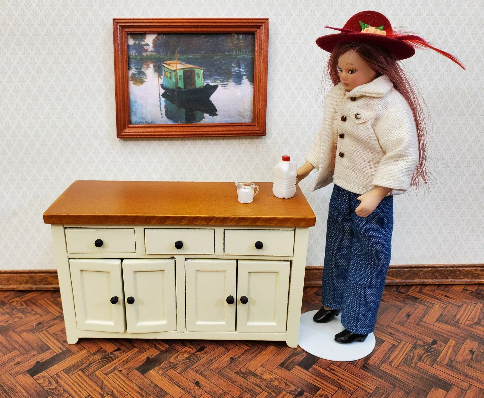 Dollhouse Half Gallon of White Milk with Filled Measuring Cup 1:12 Scale Miniature - Image 2