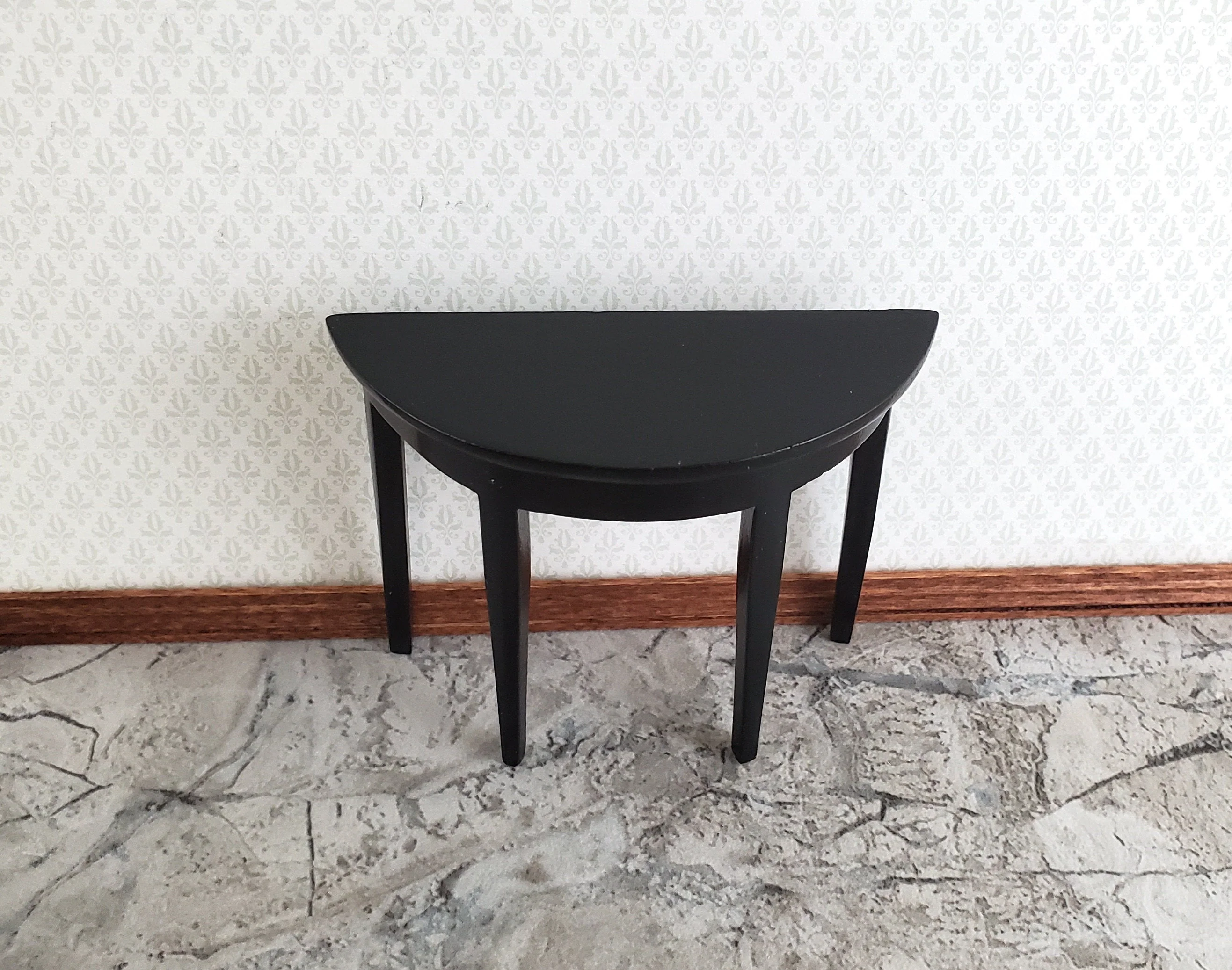 Dollhouse Half Round Hall Table Black Finish 1:12 Scale Miniature Furniture - Image 2