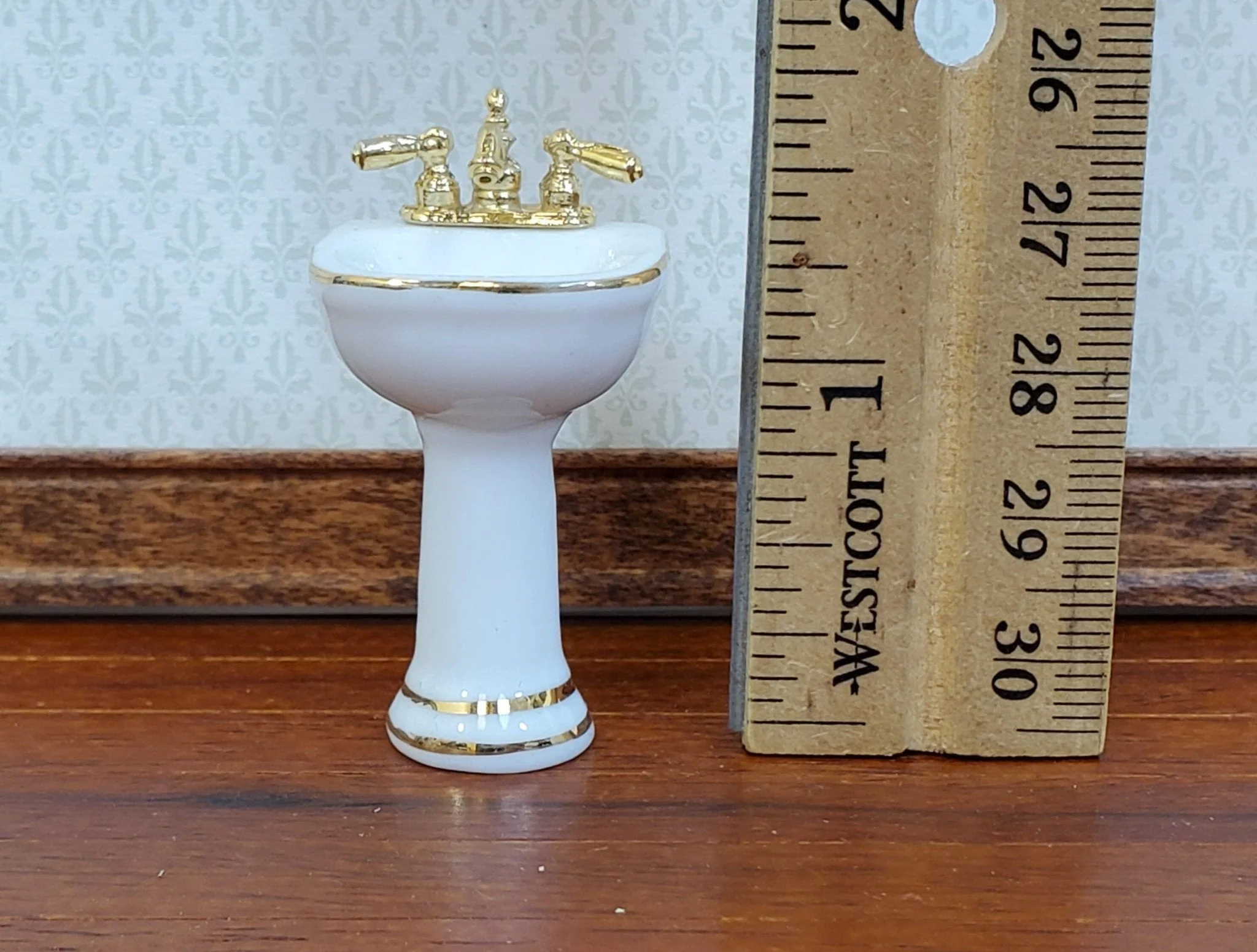 Dollhouse HALF SCALE Bathroom Set Reutter Porcelain Tub Toilet Sink 1:24 Miniatures 24k Gold Accents - Image 6