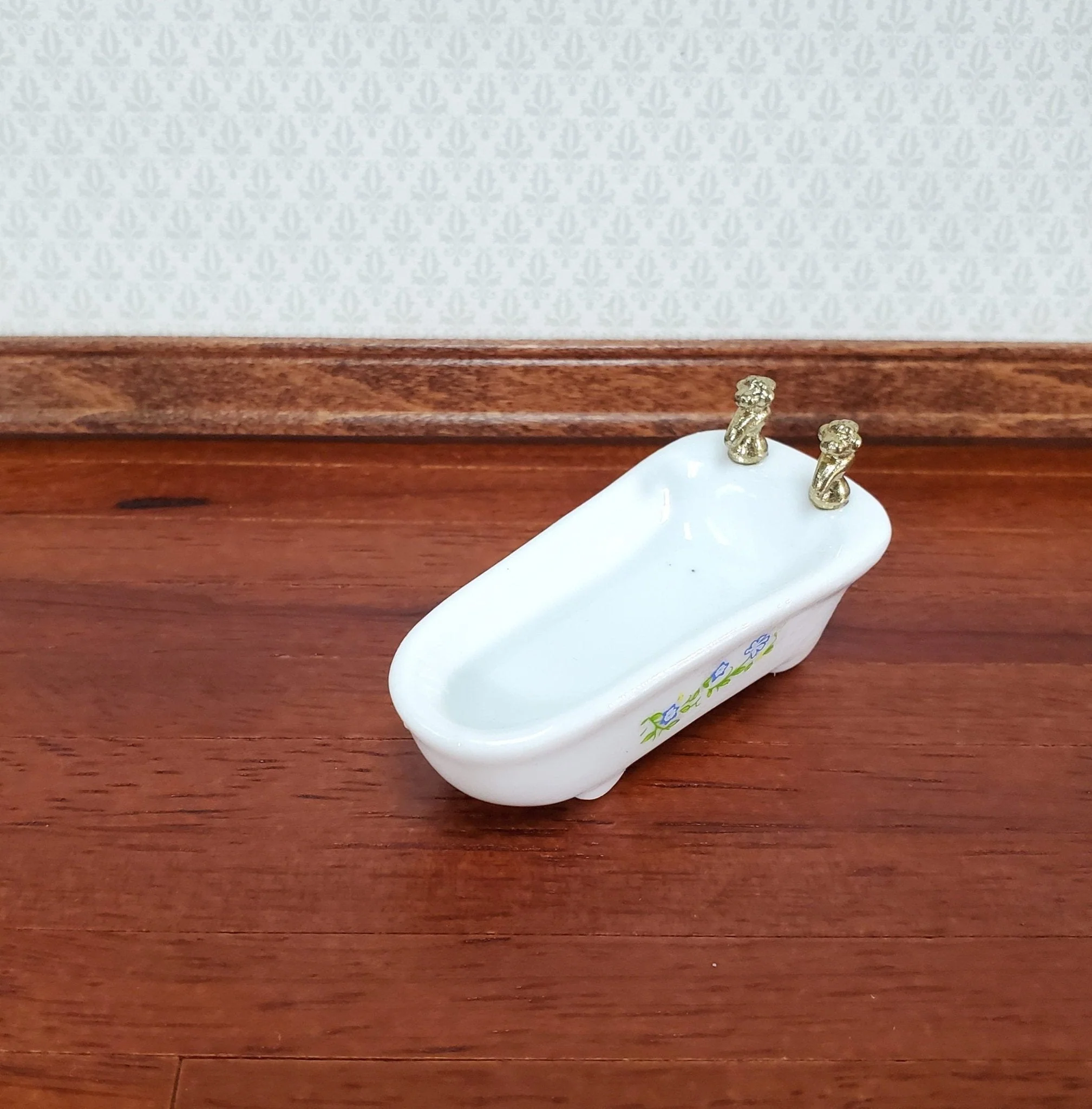 Dollhouse Half Scale Bathtub Bathroom Tub White Floral Decal 1:24 Scale Miniature - Image 2