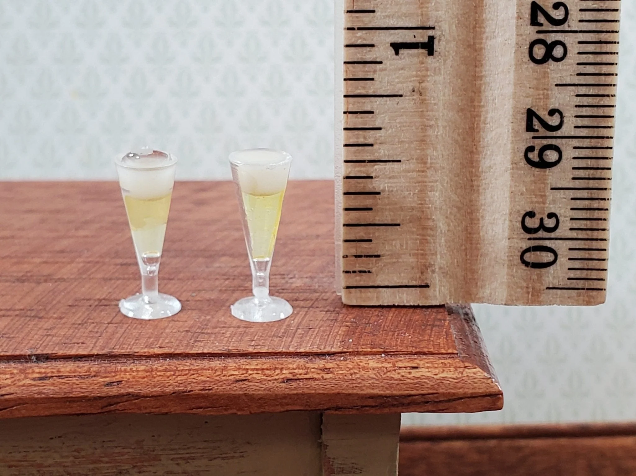 Dollhouse HALF SCALE Filled Pilsner Beer Glasses Stemware x2 plastic 1:24 Scale - Image 2