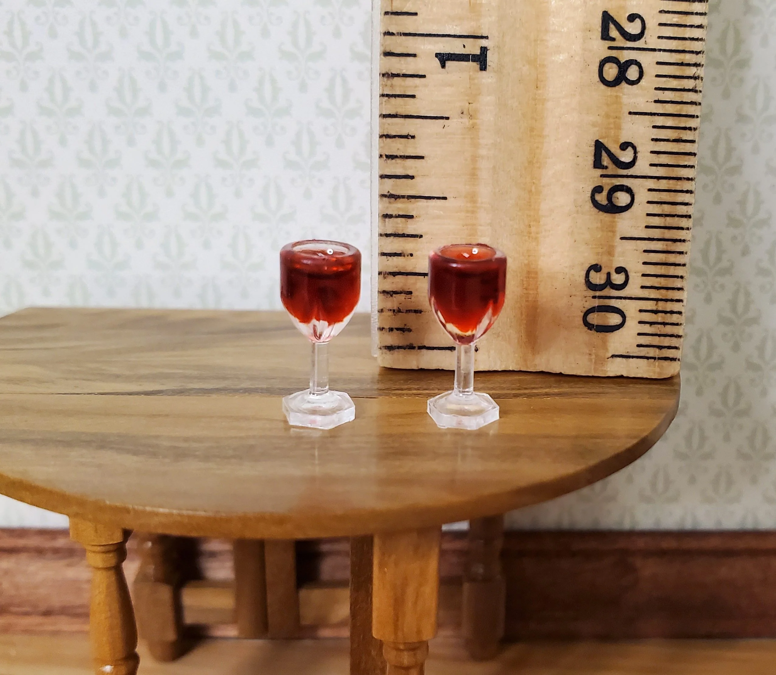 Dollhouse HALF SCALE Filled Red Wine Glasses x2 plastic 1:24 Miniature - Image 4