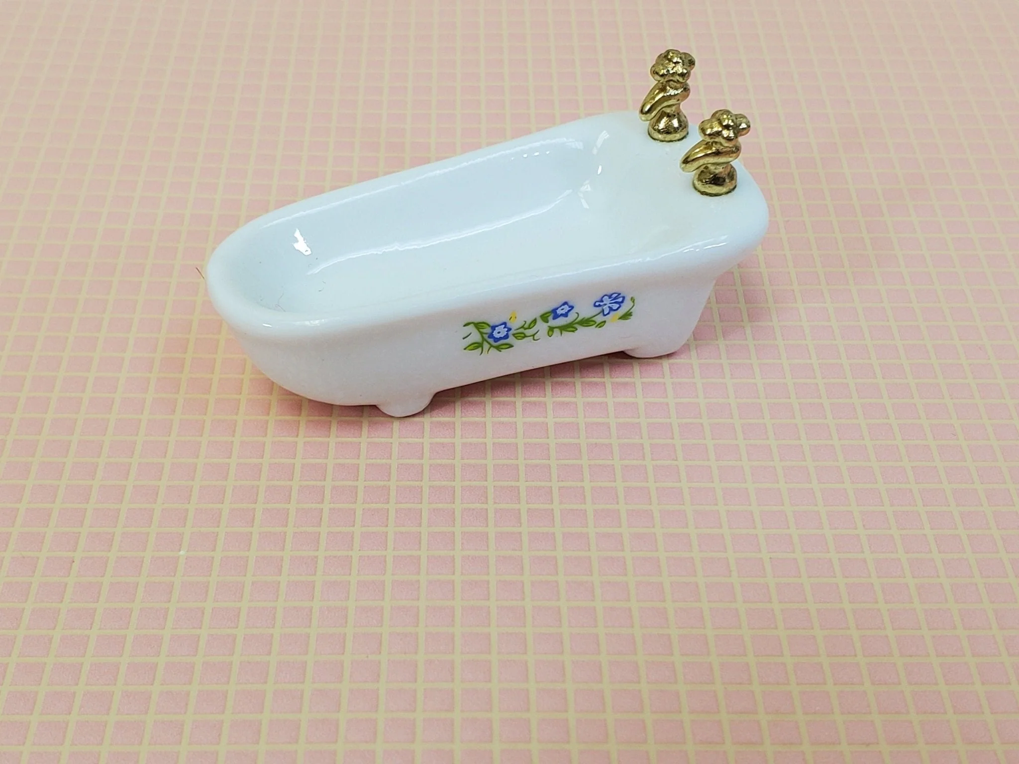 Dollhouse HALF SCALE Floor Tiles Embossed Pink & Cream 1:24 Scale Paper Card - Image 2
