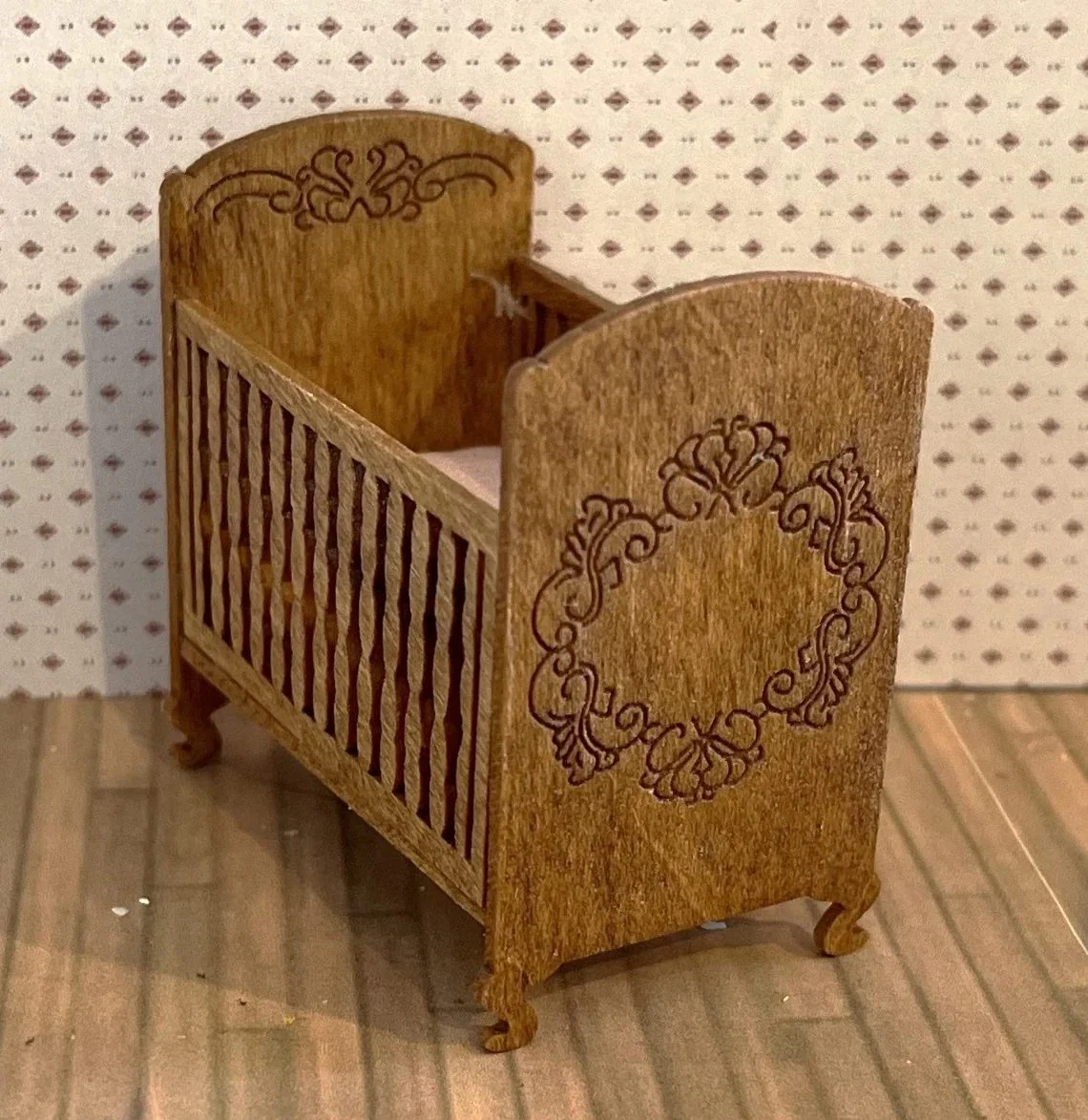 Dollhouse HALF SCALE Furniture KIT Victorian Nursery Set Crib Rocking Chair 1:24 - Image 4