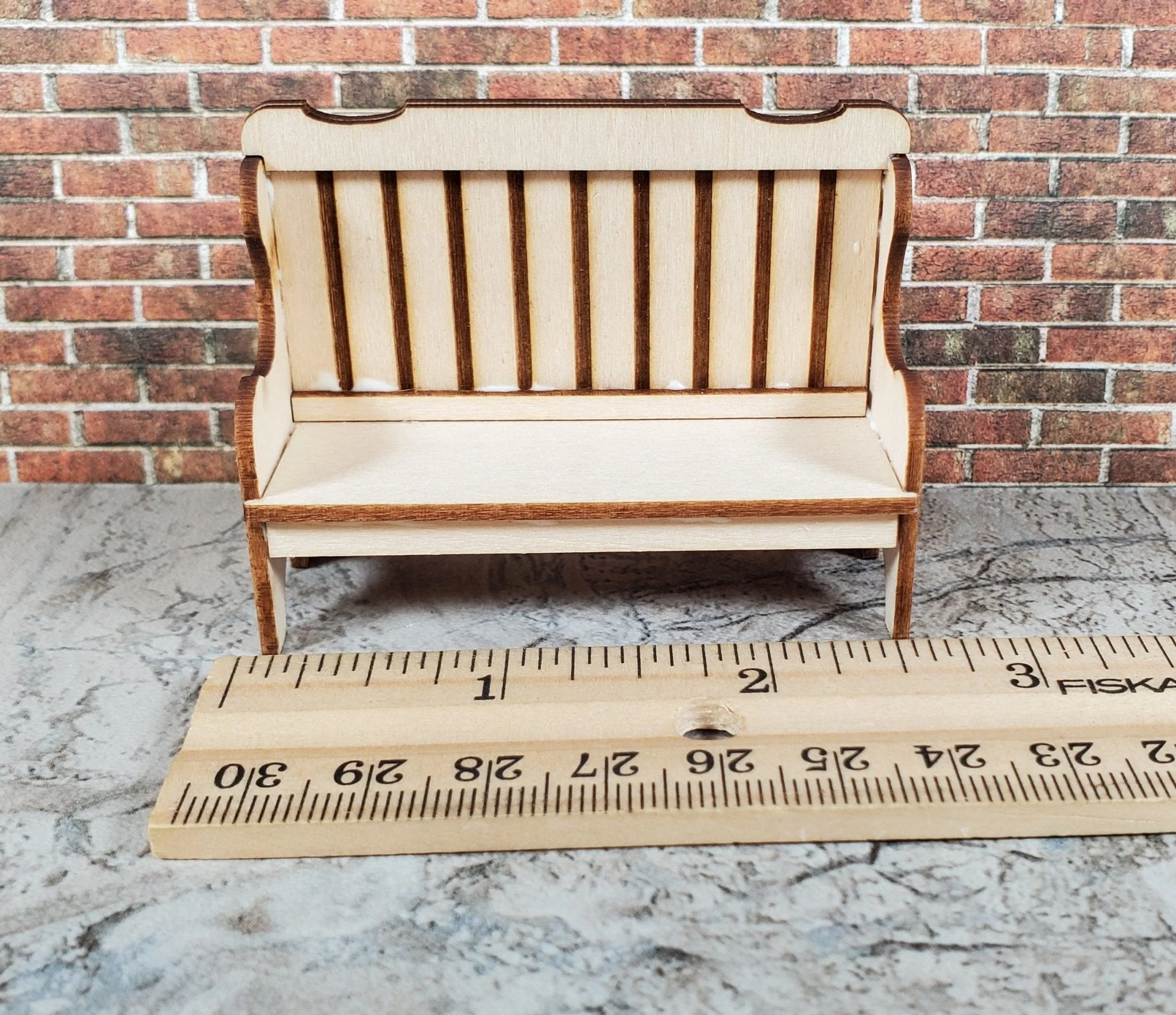 Dollhouse HALF SCALE High Back Bench DIY Kit 1:24 Miniature Wood Furniture - Image 6