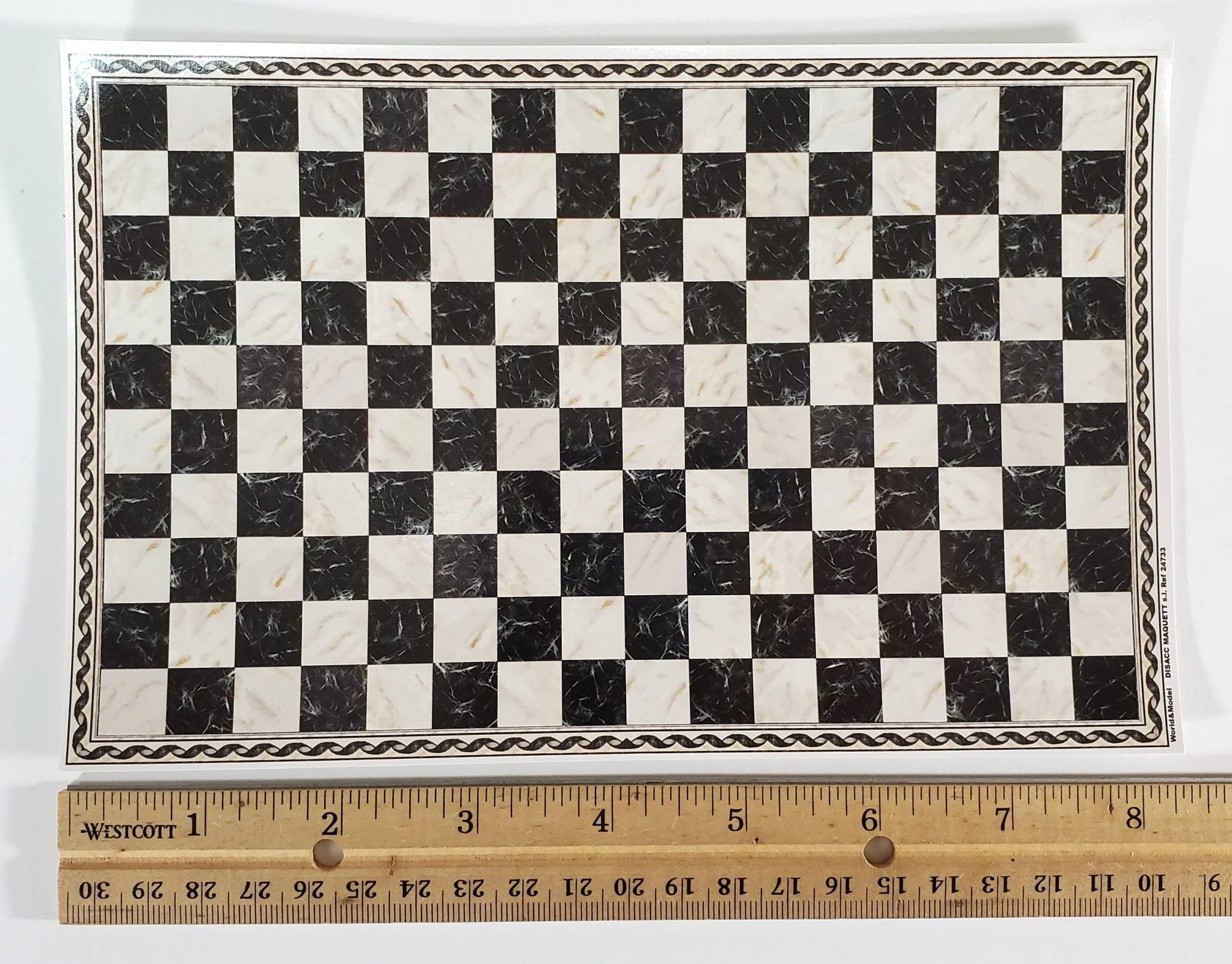 Dollhouse HALF SCALE Marble Tile Sheet with Border Black & White Floor 1:24 World Model - Image 3