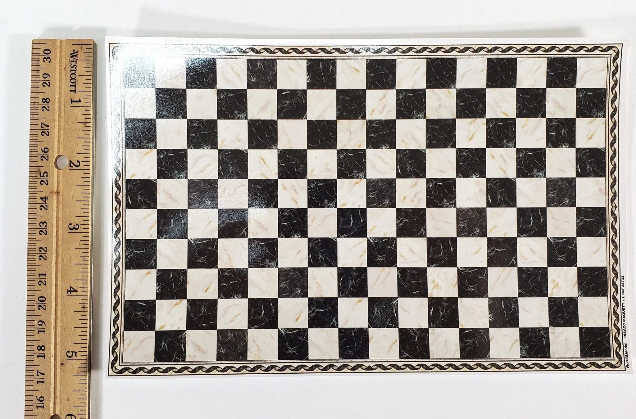 Dollhouse HALF SCALE Marble Tile Sheet with Border Black & White Floor 1:24 World Model - Image 4