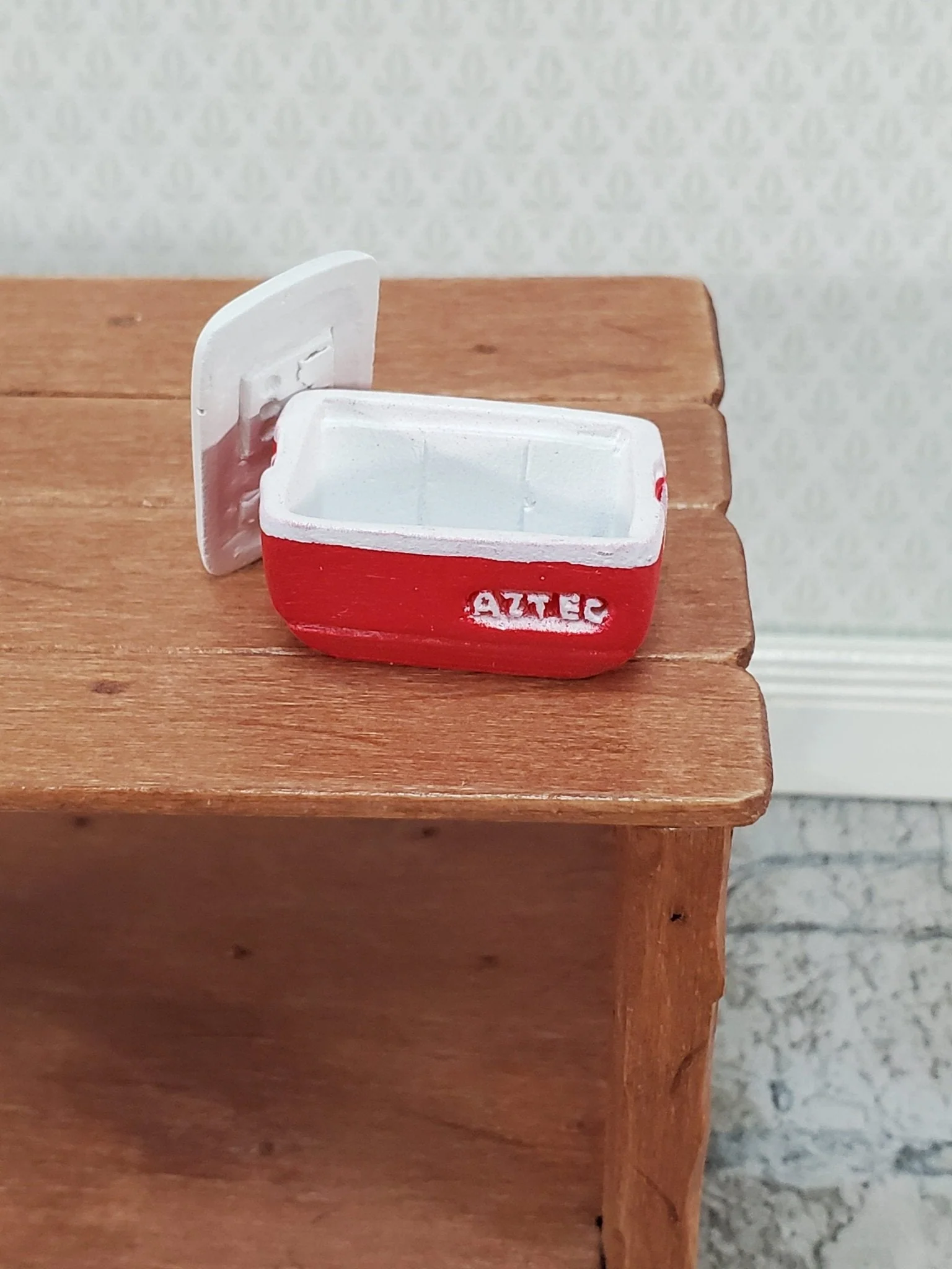Dollhouse HALF SCALE Red Cooler with Removable Lid Ice Chest Modern 1:24 Scale Dollhouse - Image 2