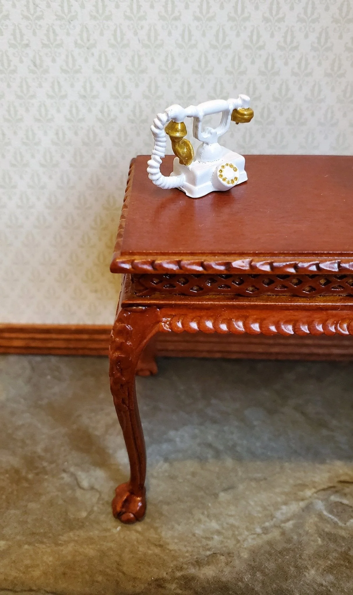 Dollhouse HALF SCALE Telephone Old Fashioned Victorian White & Gold 1:24 Scale