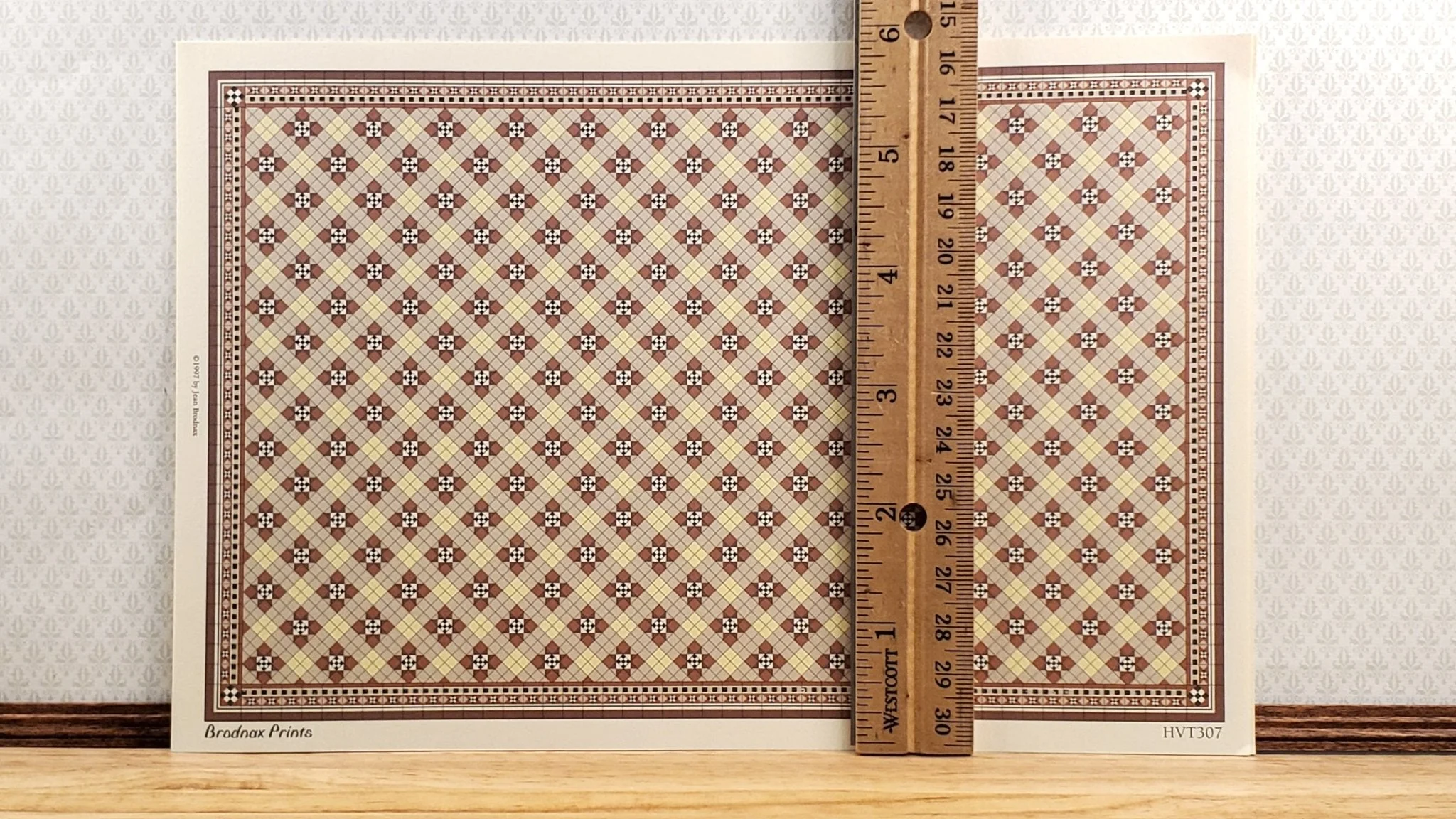 Dollhouse HALF SCALE Tile Paper 3 Sheets Brown & Cream 1:24 Scale Miniature - Image 5