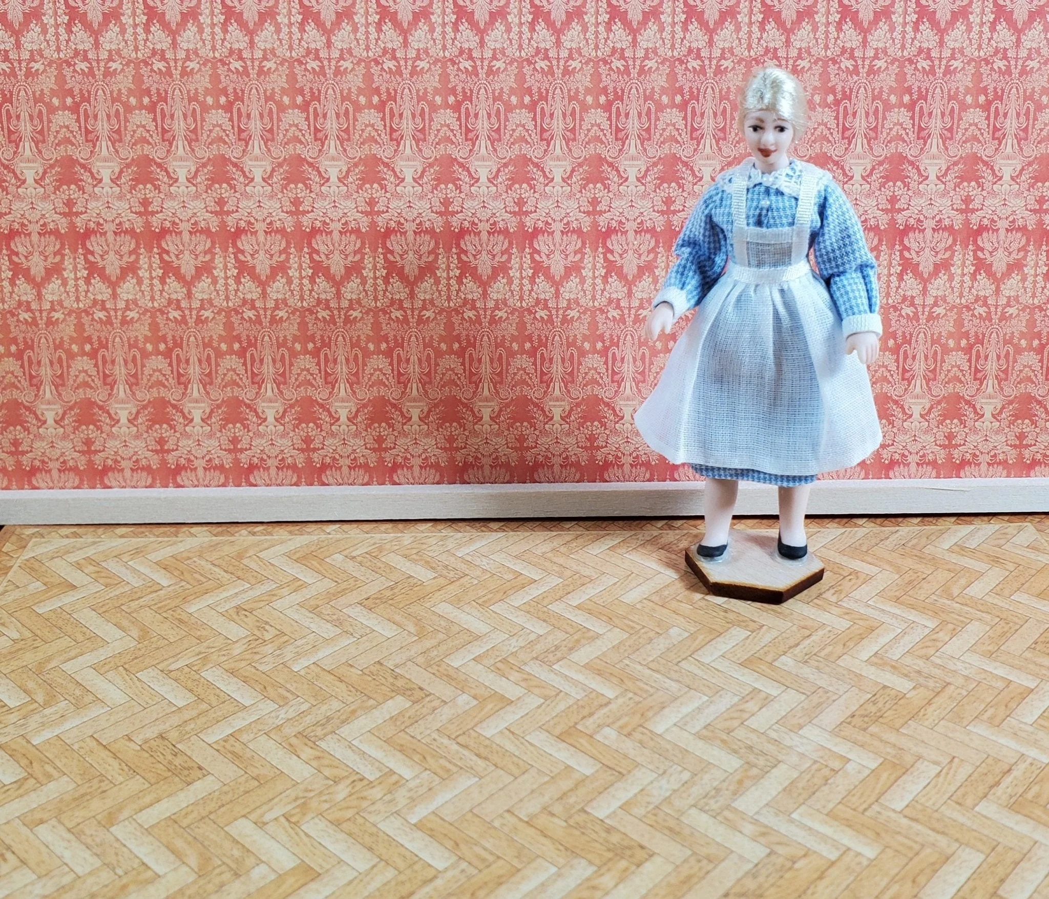 Dollhouse HALF SCALE Victorian Wallpaper Pink Salmon 1 Sheet World Model 1:24 - Image 4