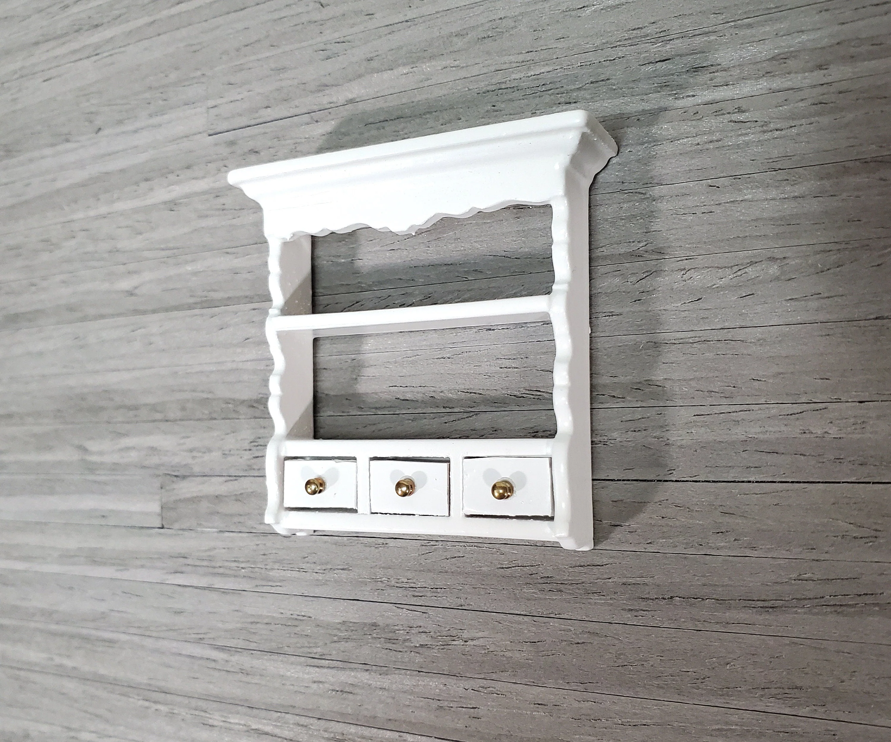 Dollhouse Spice Rack Small Wall Shelf with Drawers WHITE 1:12 Scale Miniature - Image 2