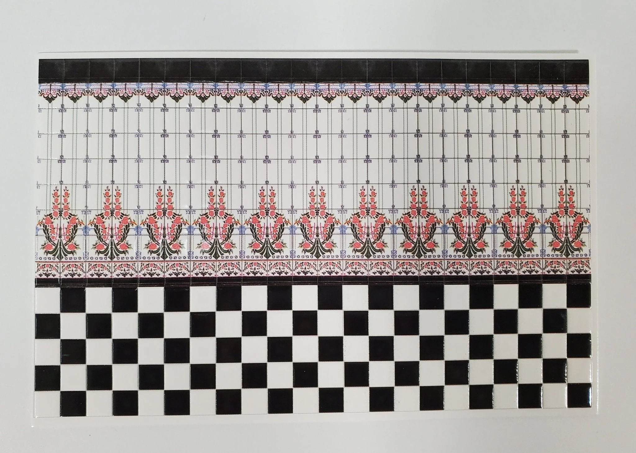 Dollhouse HALF SCALE Wall Tiles Embossed Black & White 1:24 Scale World Model