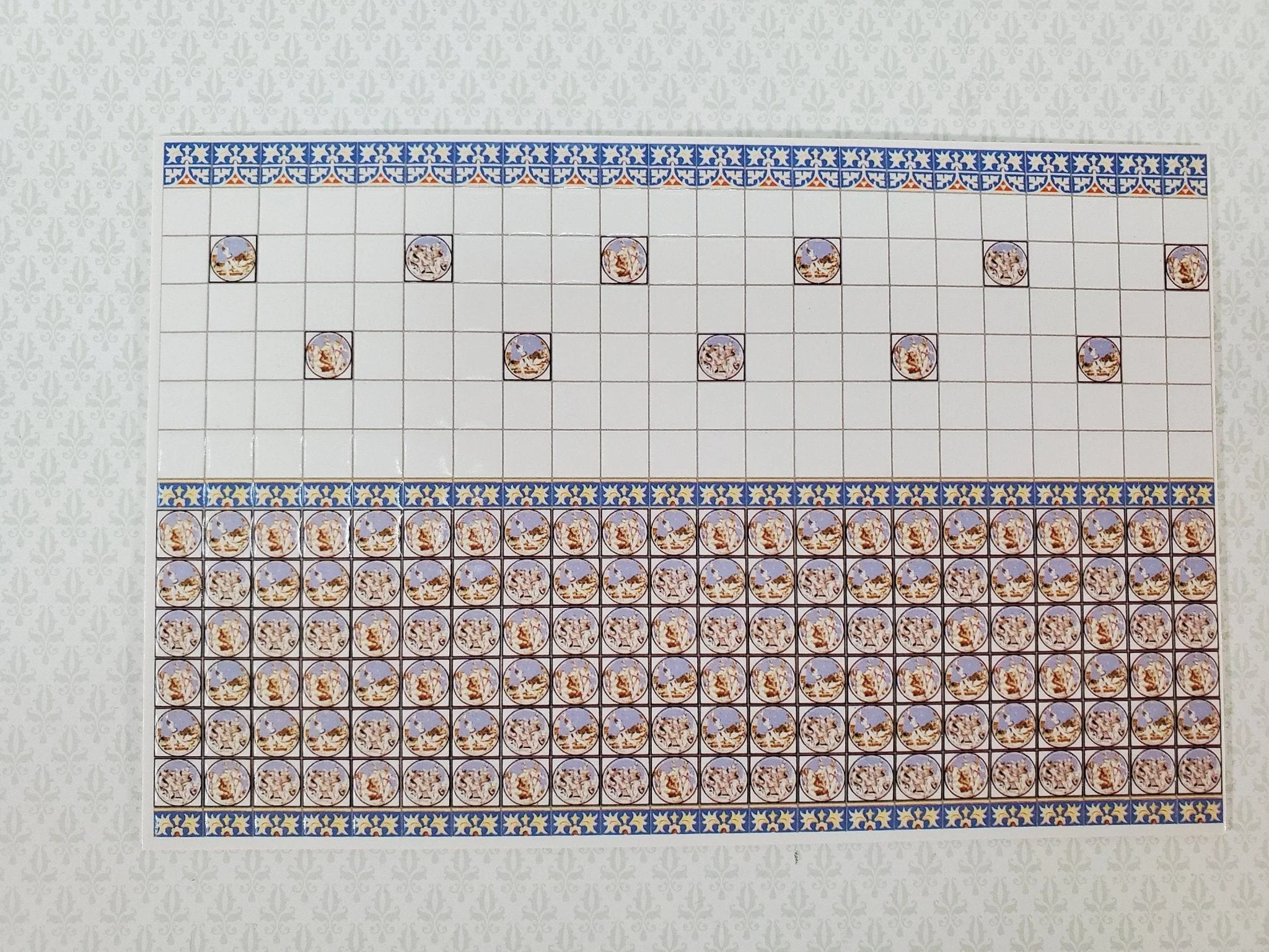 Dollhouse HALF SCALE Wall Tiles Embossed Blue Cream 1:24 Scale World Model