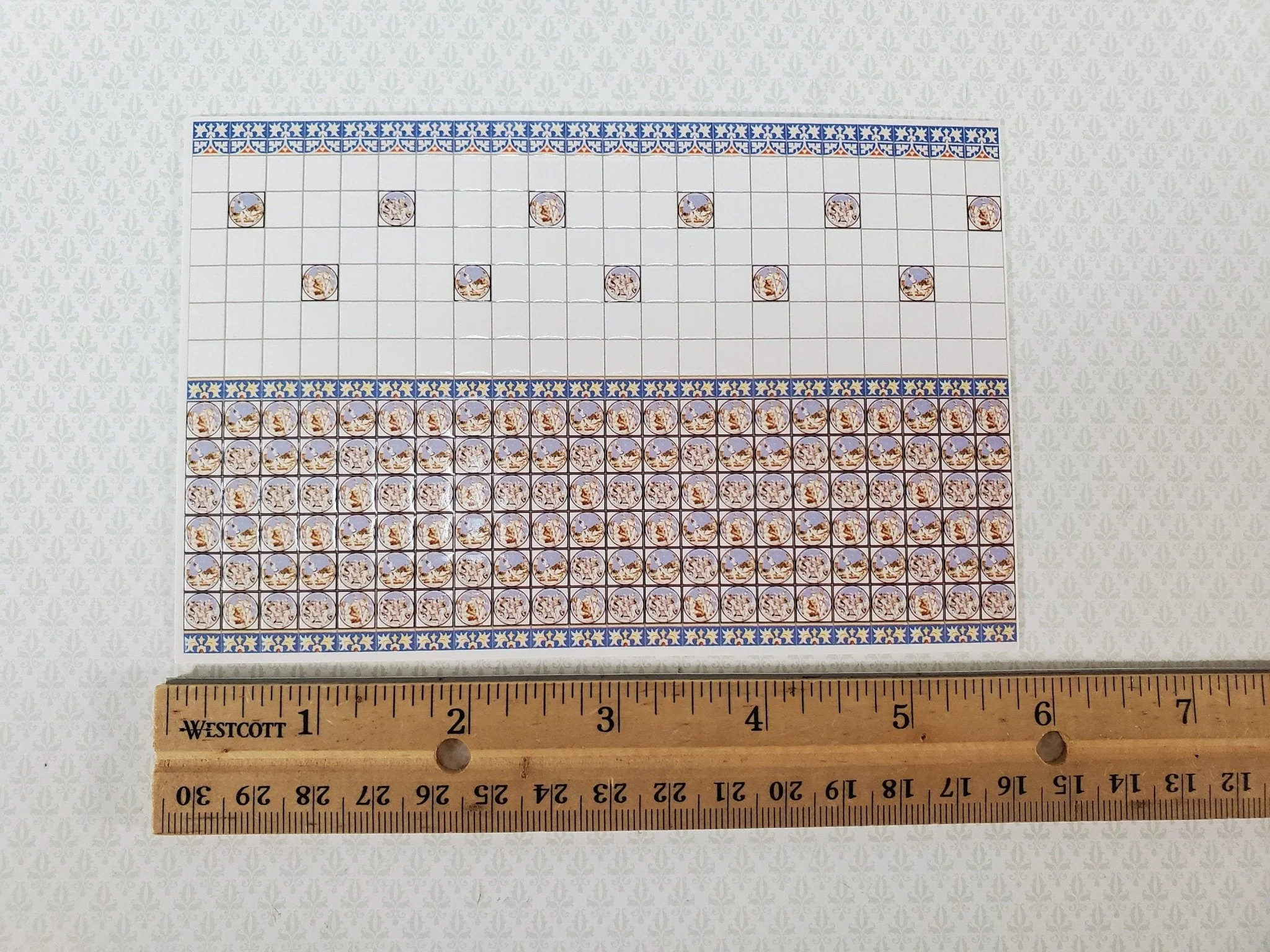 Dollhouse HALF SCALE Wall Tiles Embossed Blue Cream 1:24 Scale World Model - Image 2