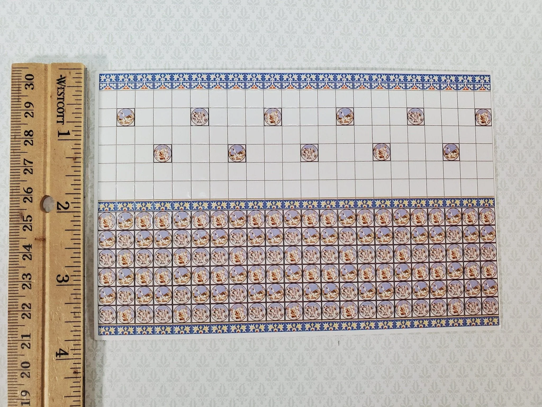 Dollhouse HALF SCALE Wall Tiles Embossed Blue Cream 1:24 Scale World Model - Image 3