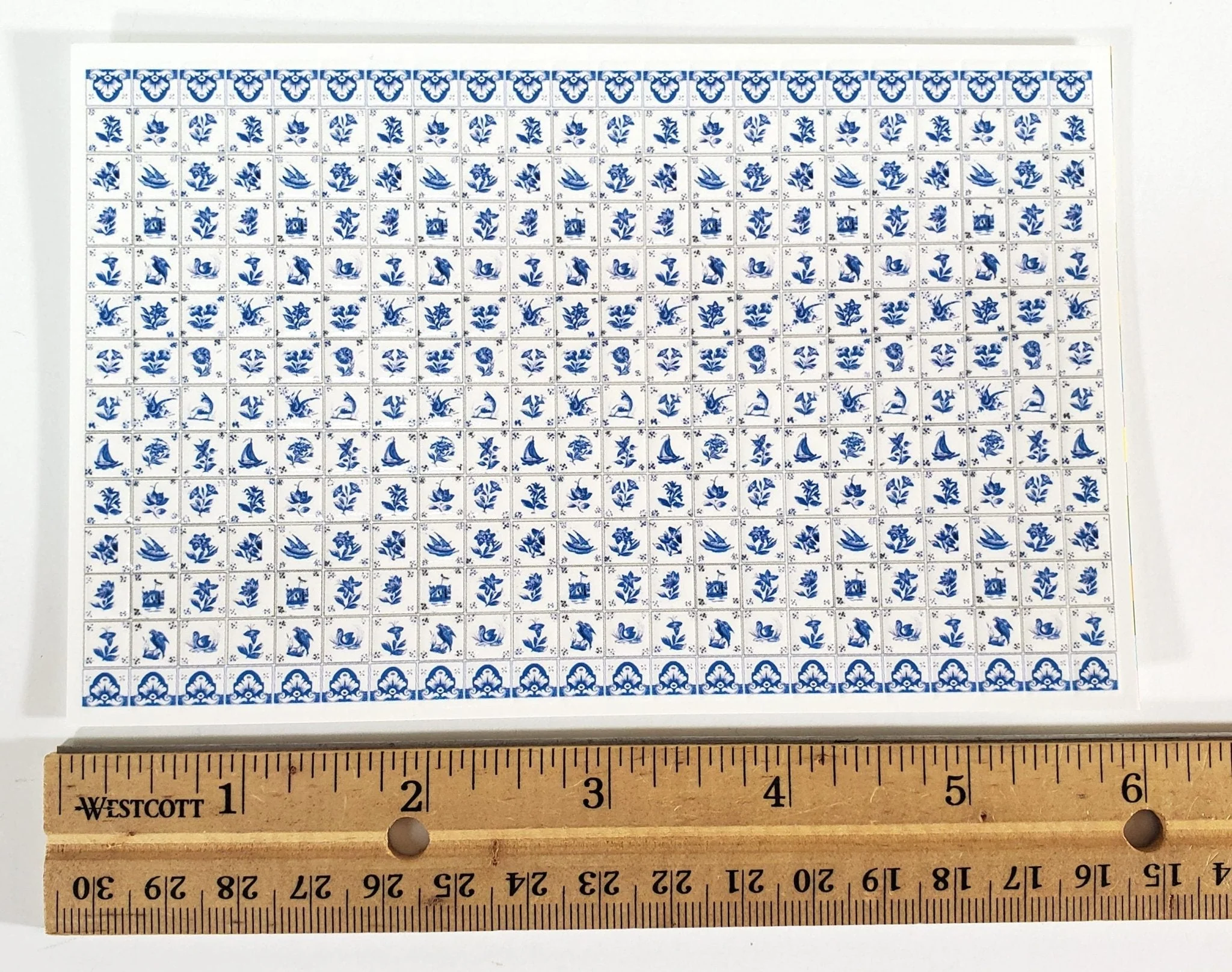 Dollhouse HALF SCALE Wall Tiles Embossed Delft Blue & White 1:24 Scale World Model - Image 3