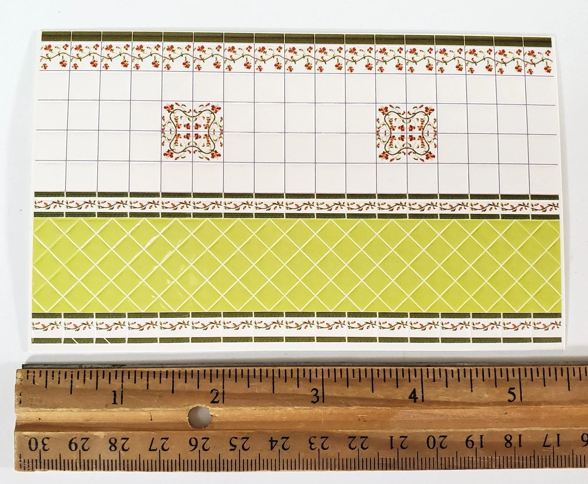 Dollhouse HALF SCALE Wall Tiles Embossed Lime Green White 1:24 Scale World Model - Image 2